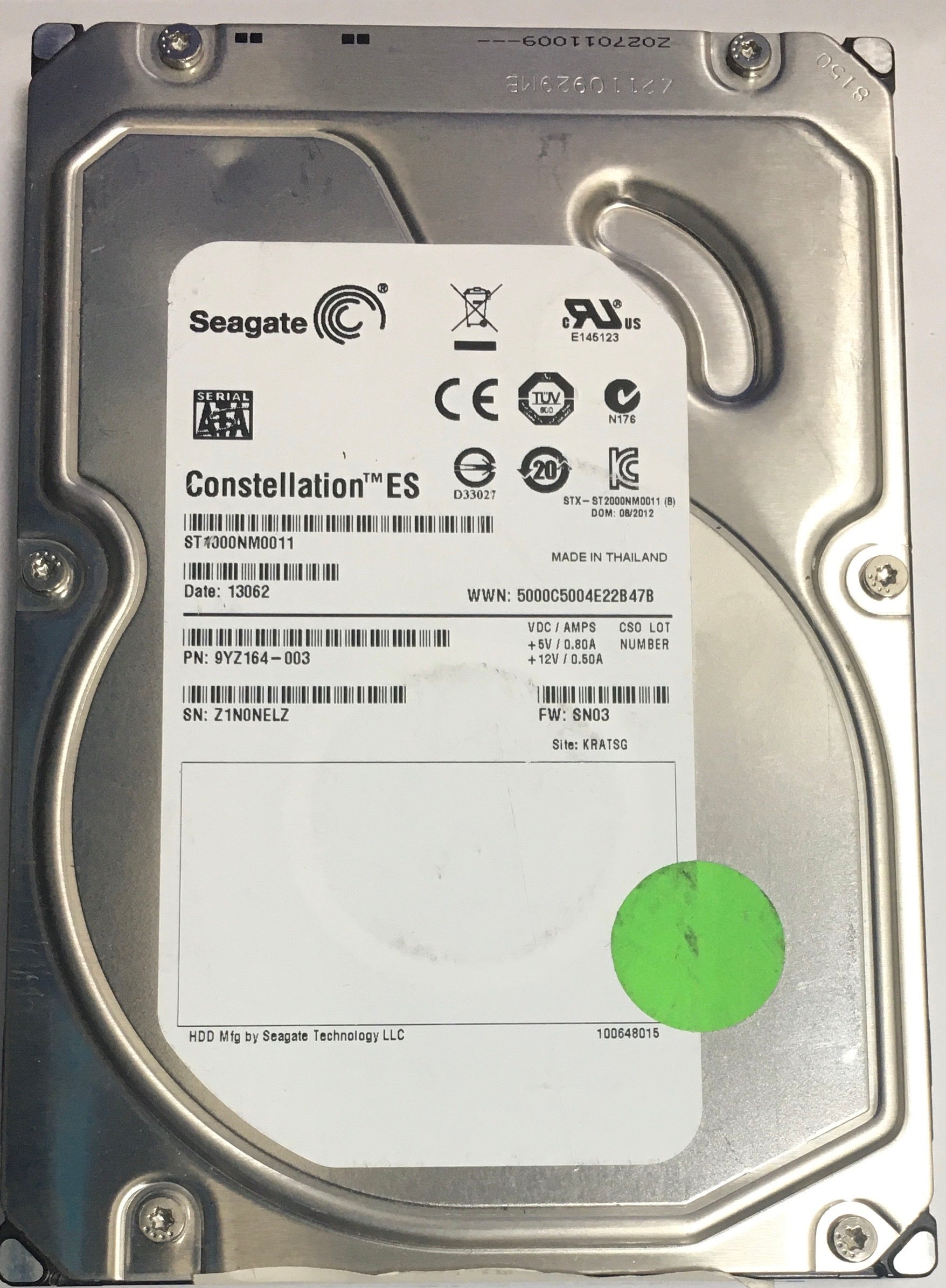 ST1000NM0011,  P/N:9YZ164-003,  FW:SN03,  Serial:Z1N0NELZ,  1000GB 3.5,  PCB:- REV A