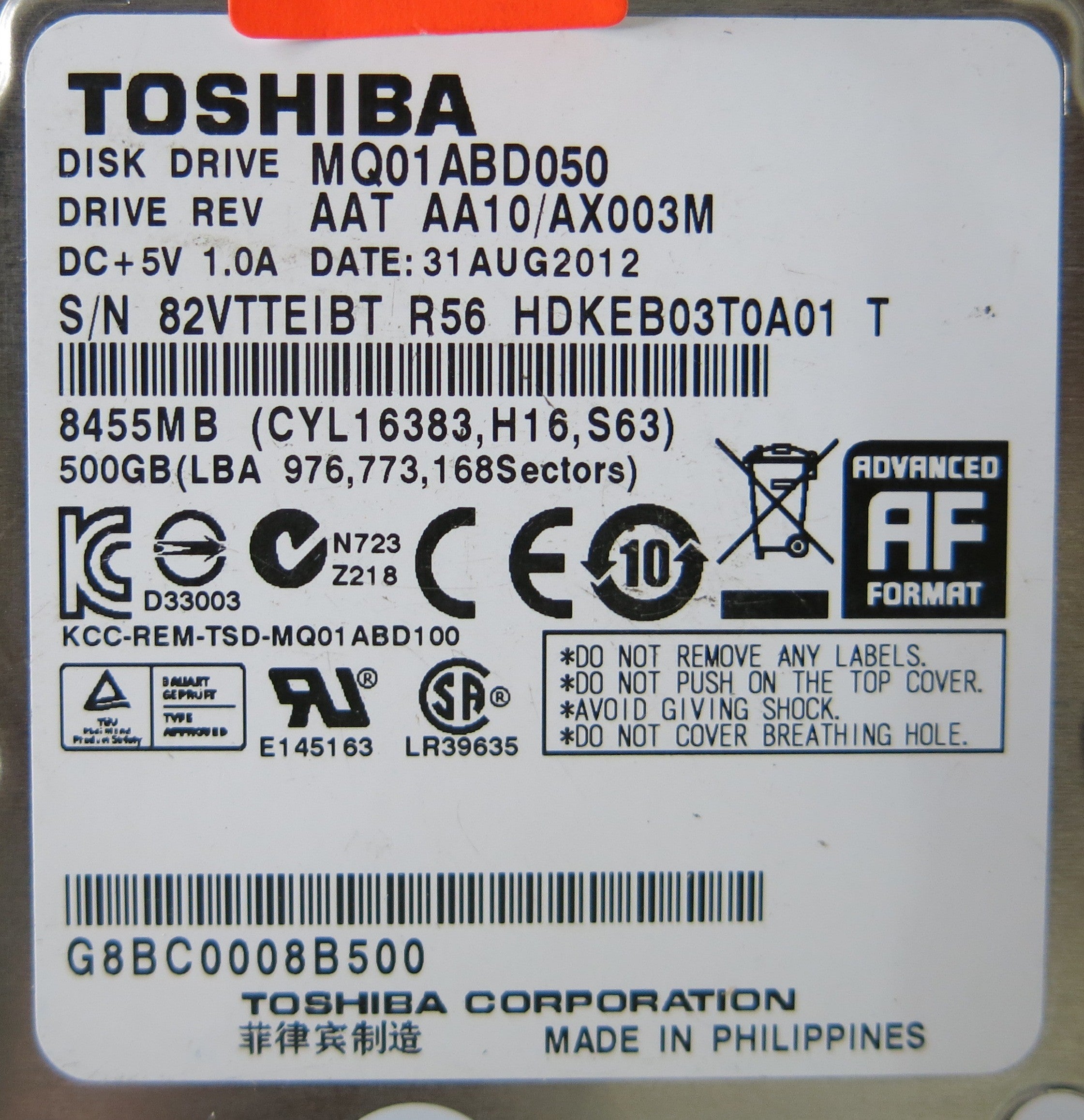TOSHIBA  MQ01ABD050 PCB G003138A