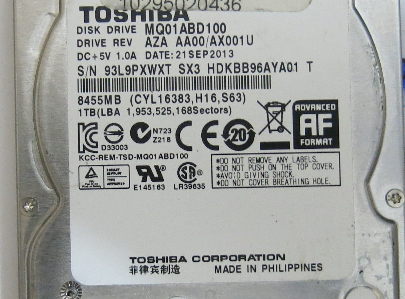 TOSHIBA MQ01ABD100 AZA AA00 AX001U G003138A PCB