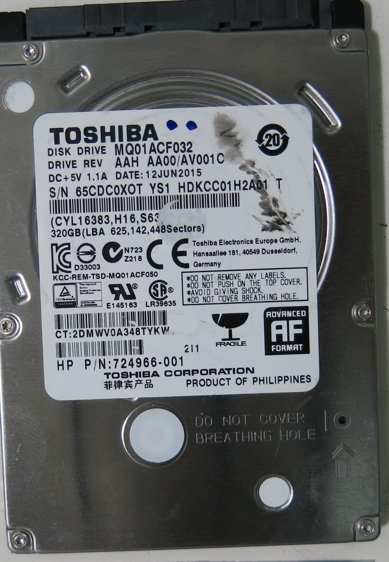 TOSHIBA MQ01ACF032 AAD AA00/AV001D PCB G003235C,  320.GB