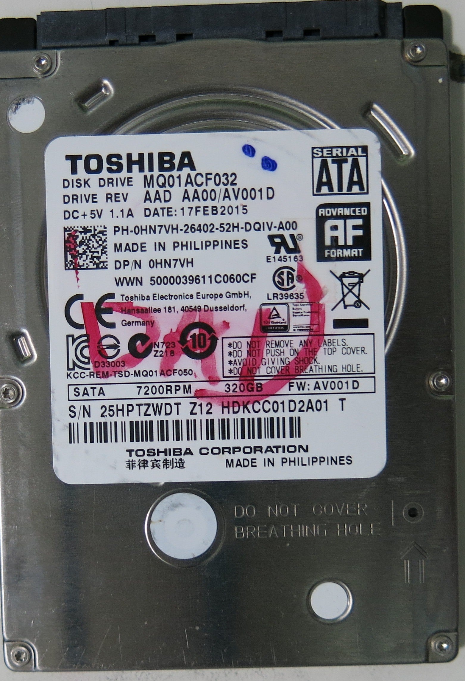 TOSHIBA MQ01ACF032 AAD AA00/AV001D PCB G003235C,  320.GB