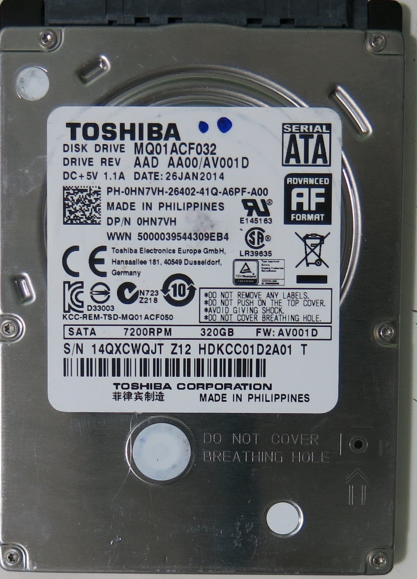 TOSHIBA MQ01ACF032 AAD AA00/AV001D PCB G003235C,  320.GB