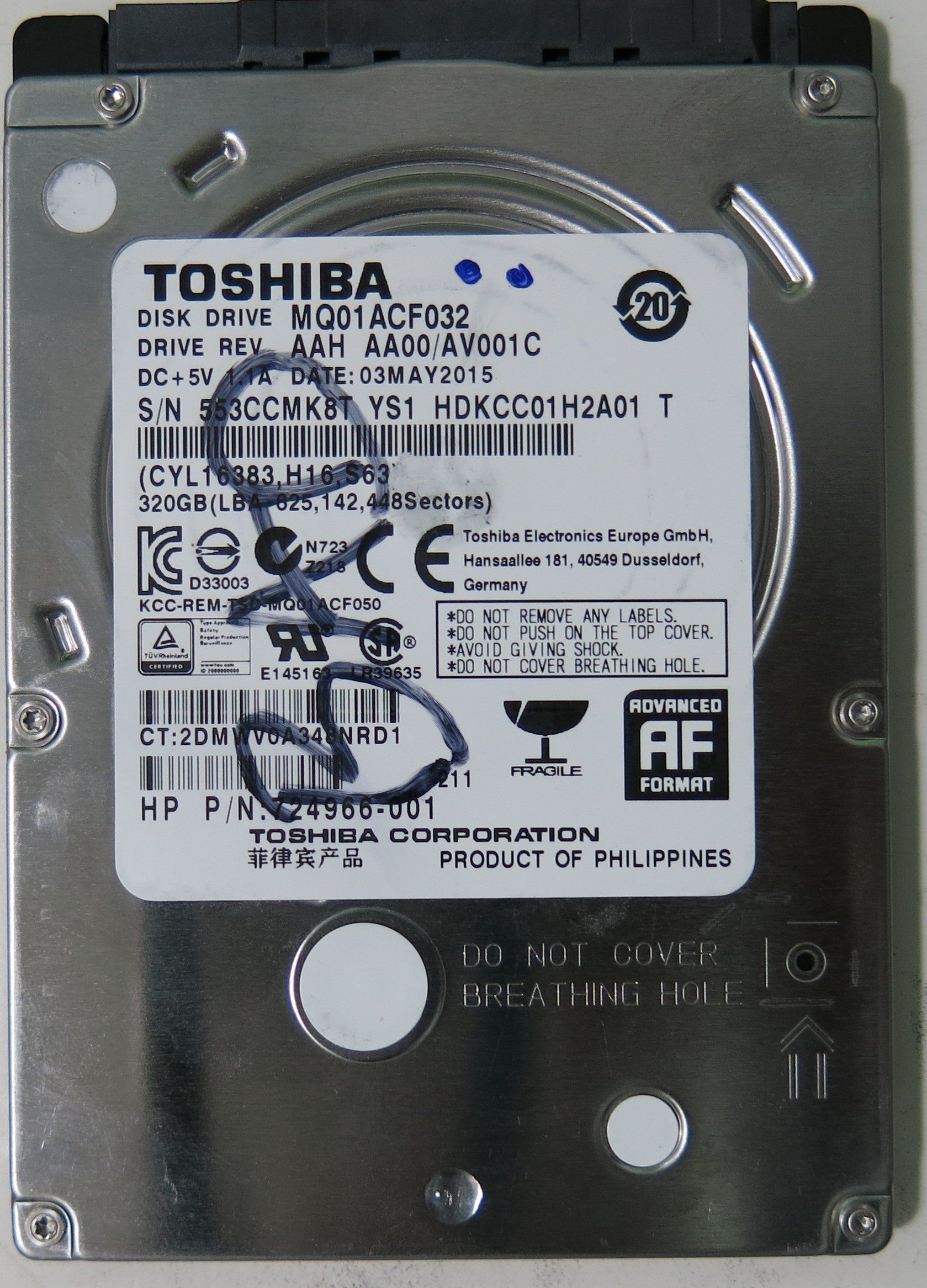 TOSHIBA MQ01ACF032 AAD AA00/AV001D PCB G003235C,  320.GB