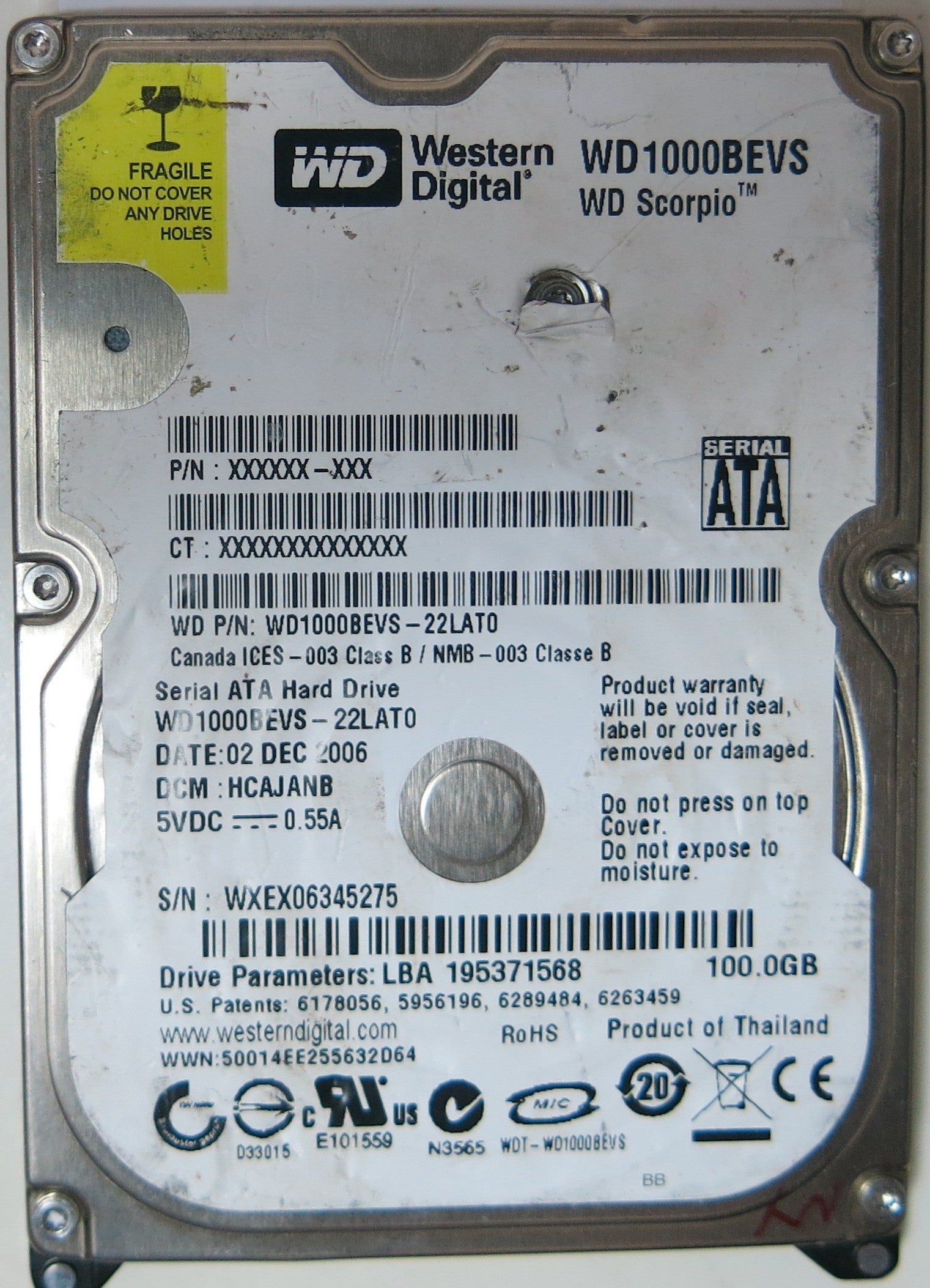 WD1000BEVS-22LAT0, DCM  HCAJANB, 2060-701424-007 REV A PCB