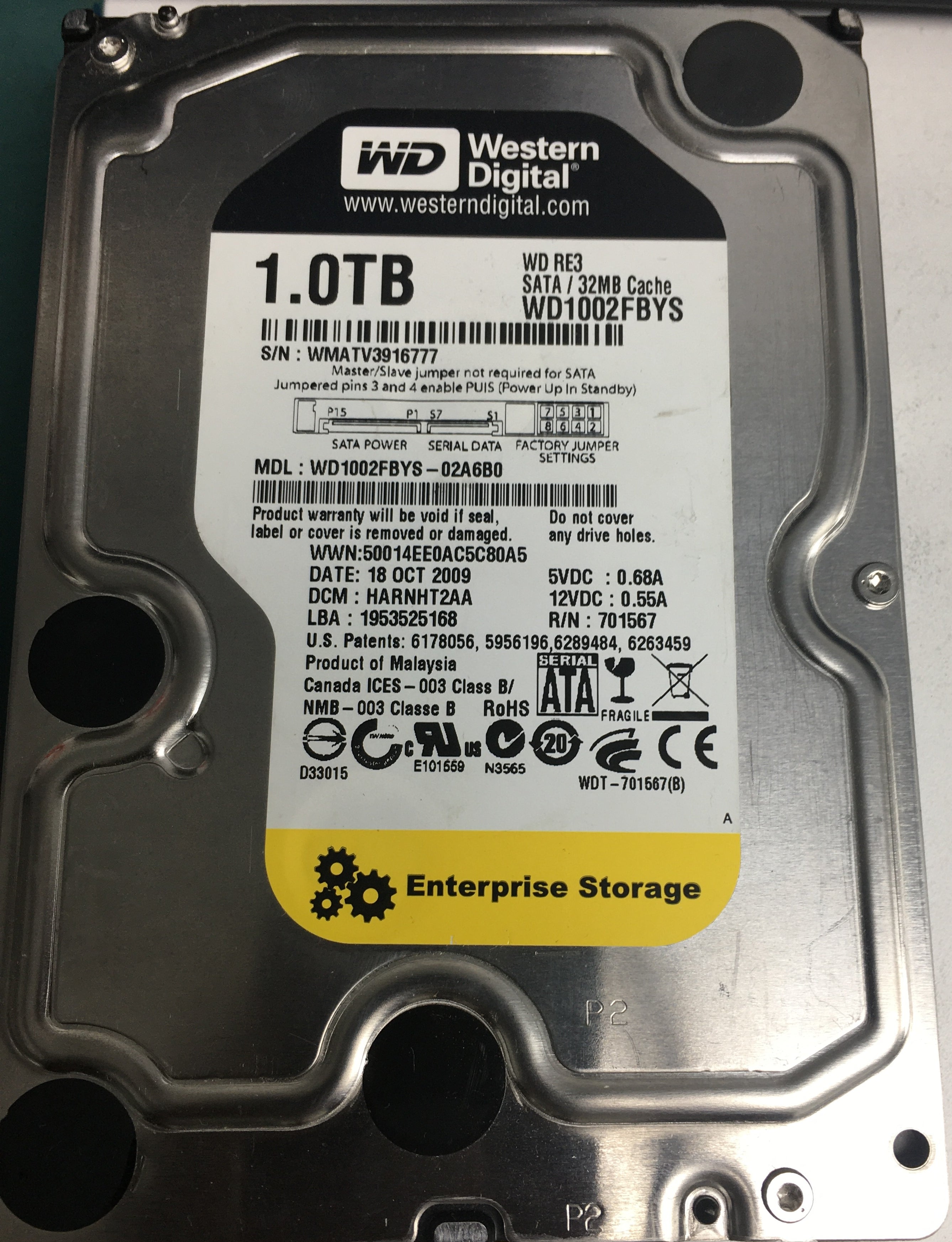 WD1002FBYS-02A6B0, DCM HARNHT2AA, 1.0TB 3.5, PCB 2060-701567-000 REV A