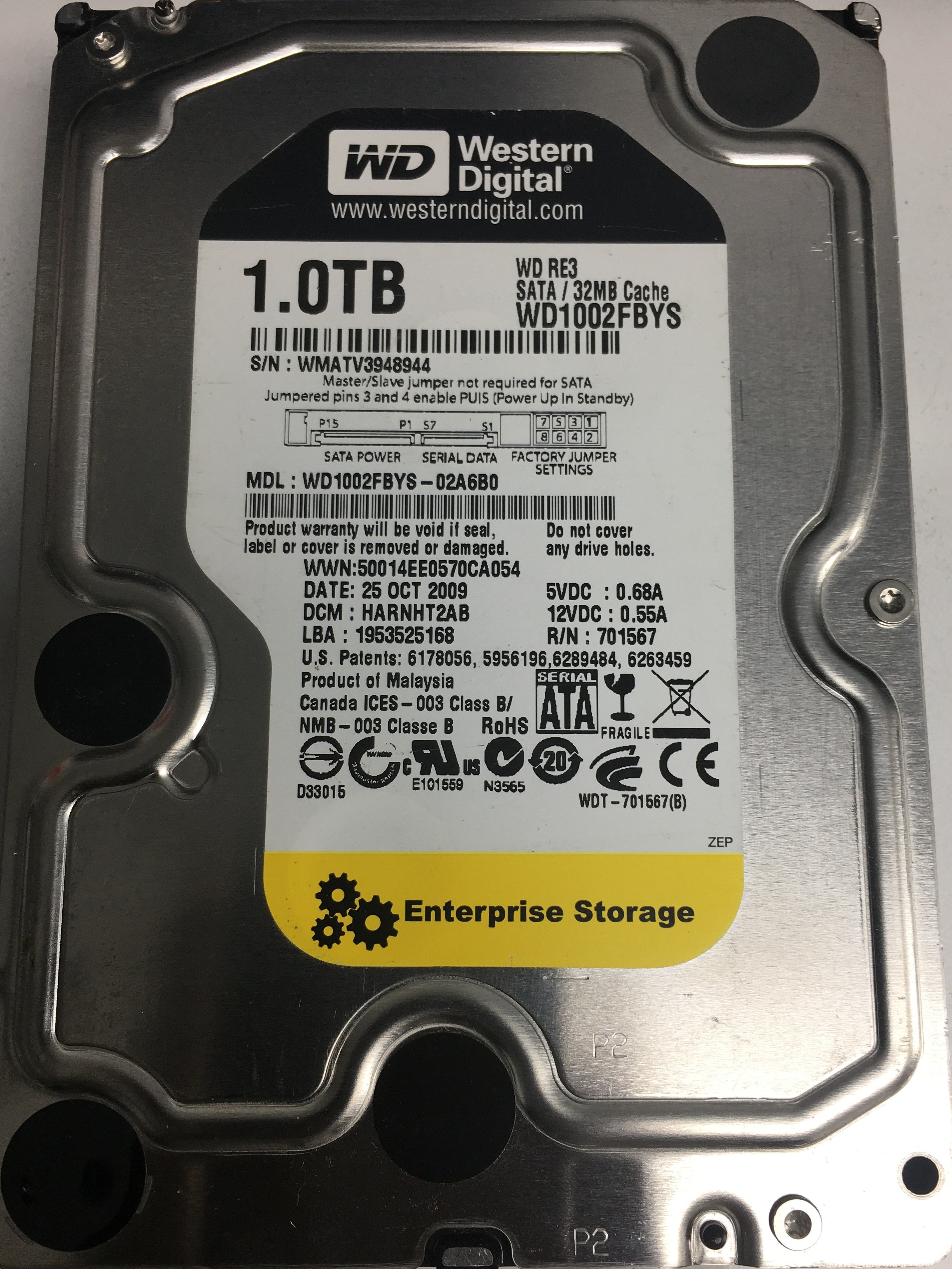 WD1002FBYS-02A6B0, DCM HARNHT2AB, 1.0TB 3.5, PCB 2060-701567-000 REV A