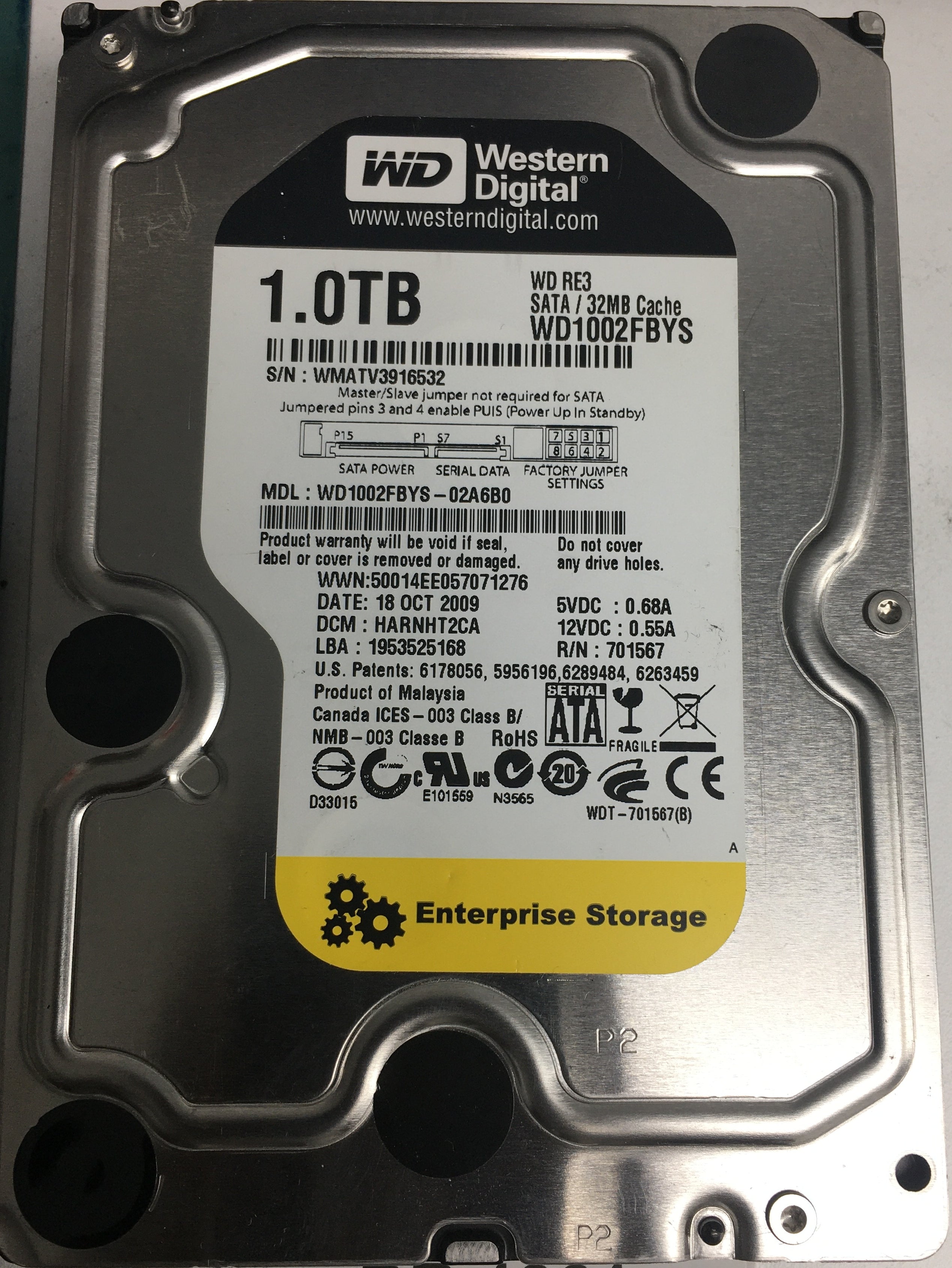 WD1002FBYS-02A6B0, DCM HARNHT2CA, 1.0TB 3.5, PCB 2060-701567-000 REV A