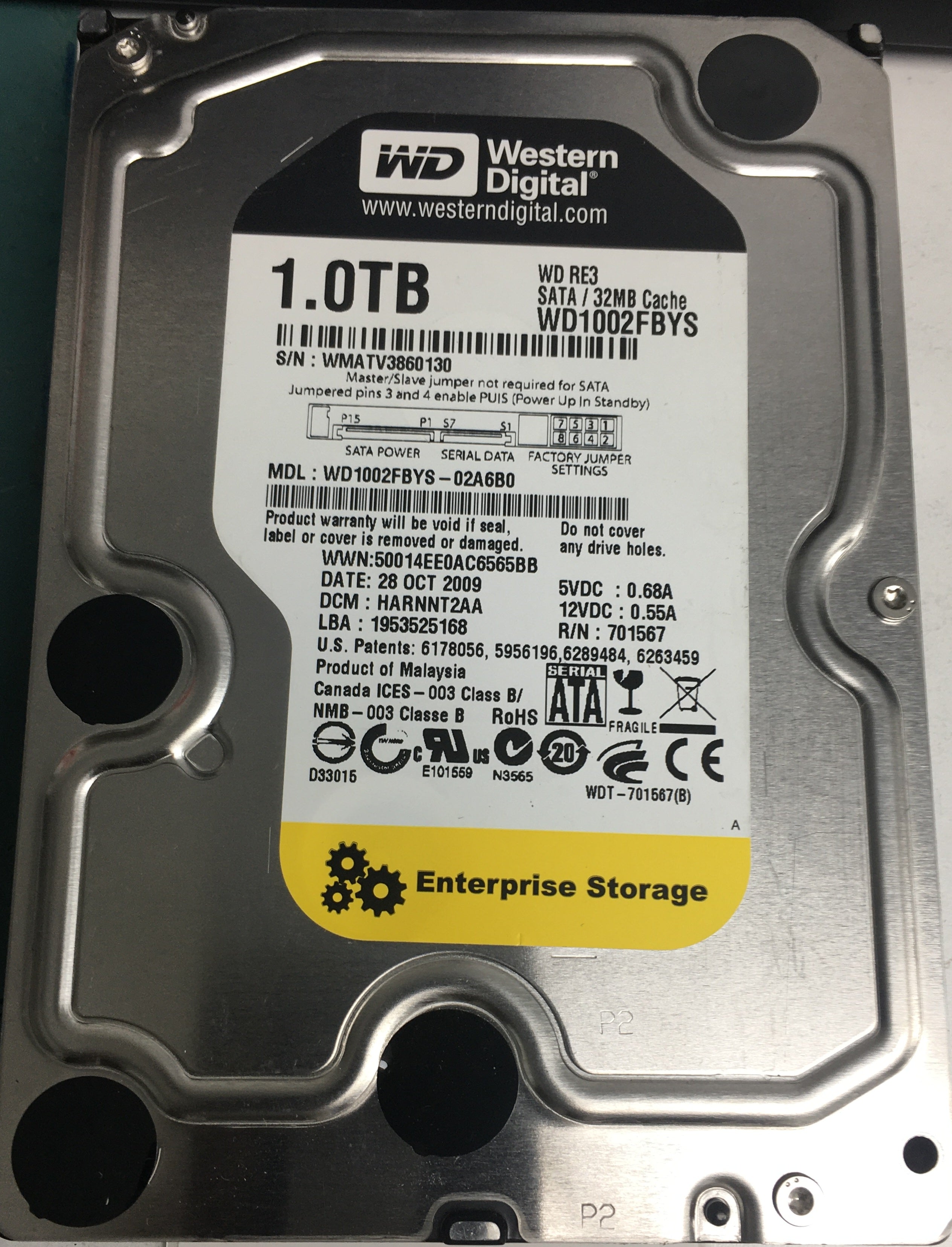 WD1002FBYS-02A6B0, DCM HARNNT2AA, 1.0TB 3.5, PCB 2060-701567-000 REV A