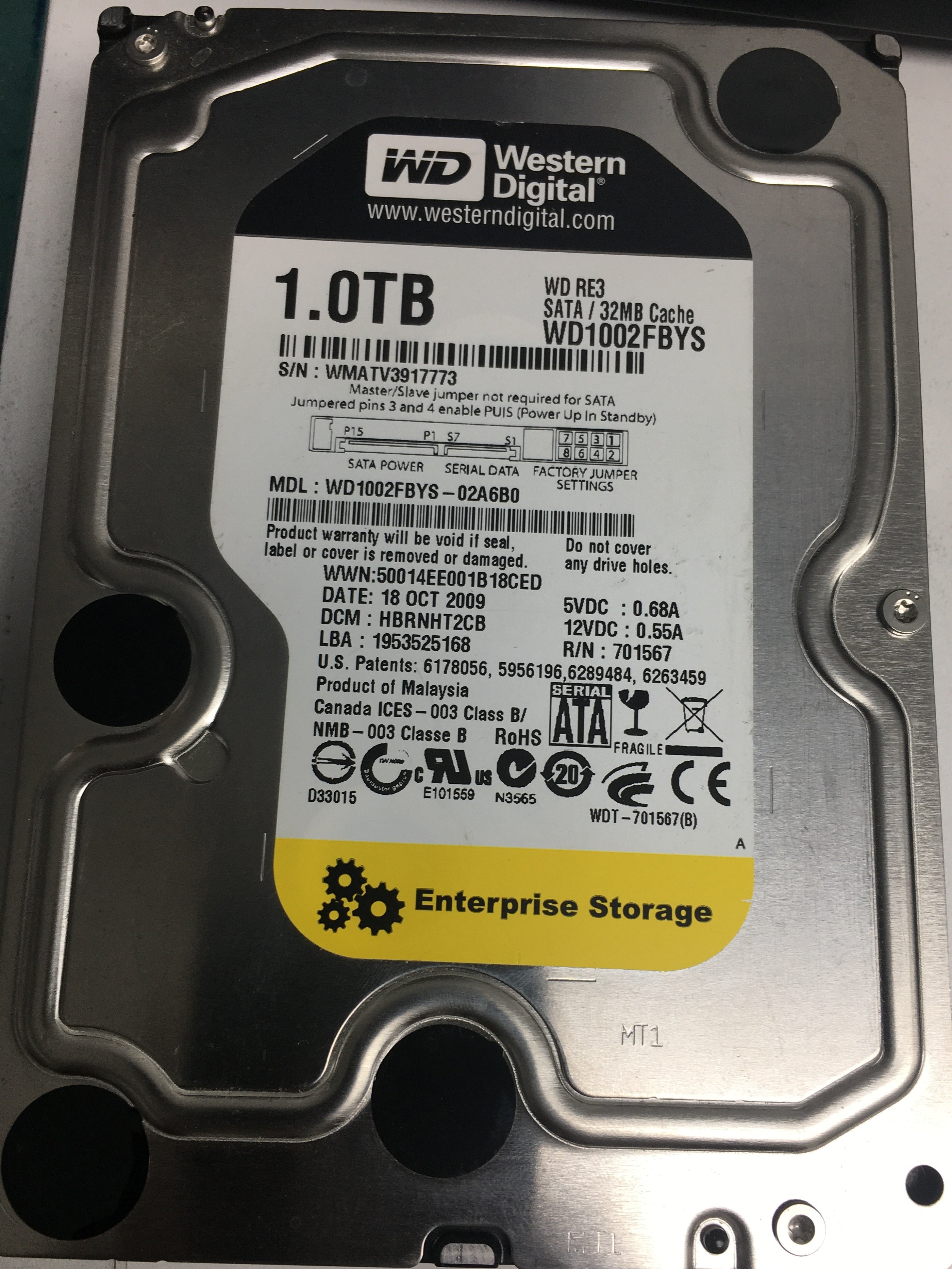 WD1002FBYS-02A6B0, DCM HBRNHT2CB, 1.0TB 3.5, PCB 2060-701567-000 REV A