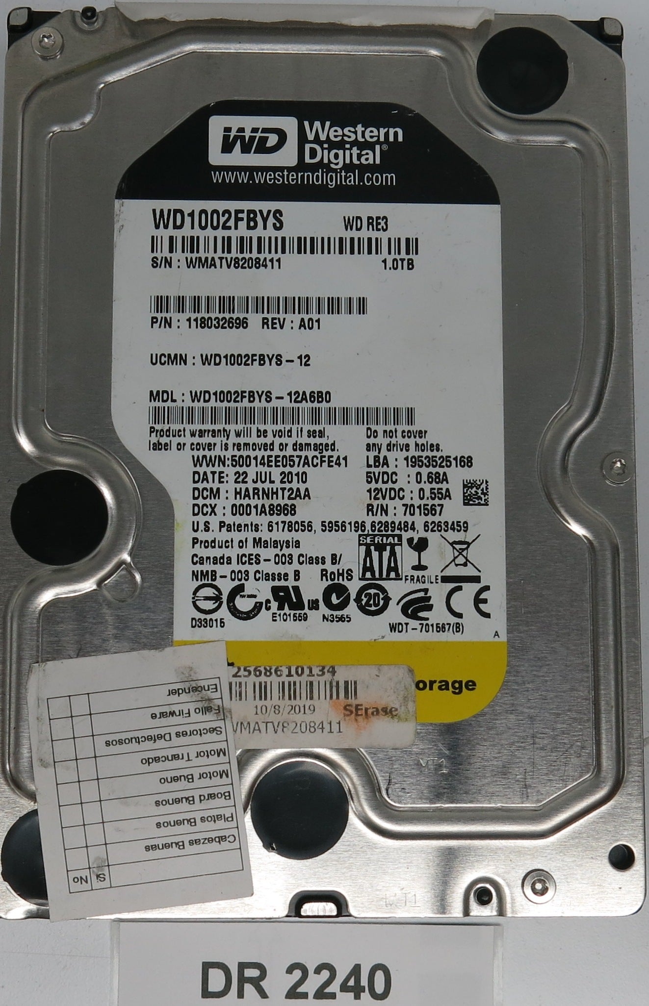 WD1002FBYS-12A6B0, DCM HARNHT2AA, 1.0TB 3.5, PCB 2060-701567-000 REV A