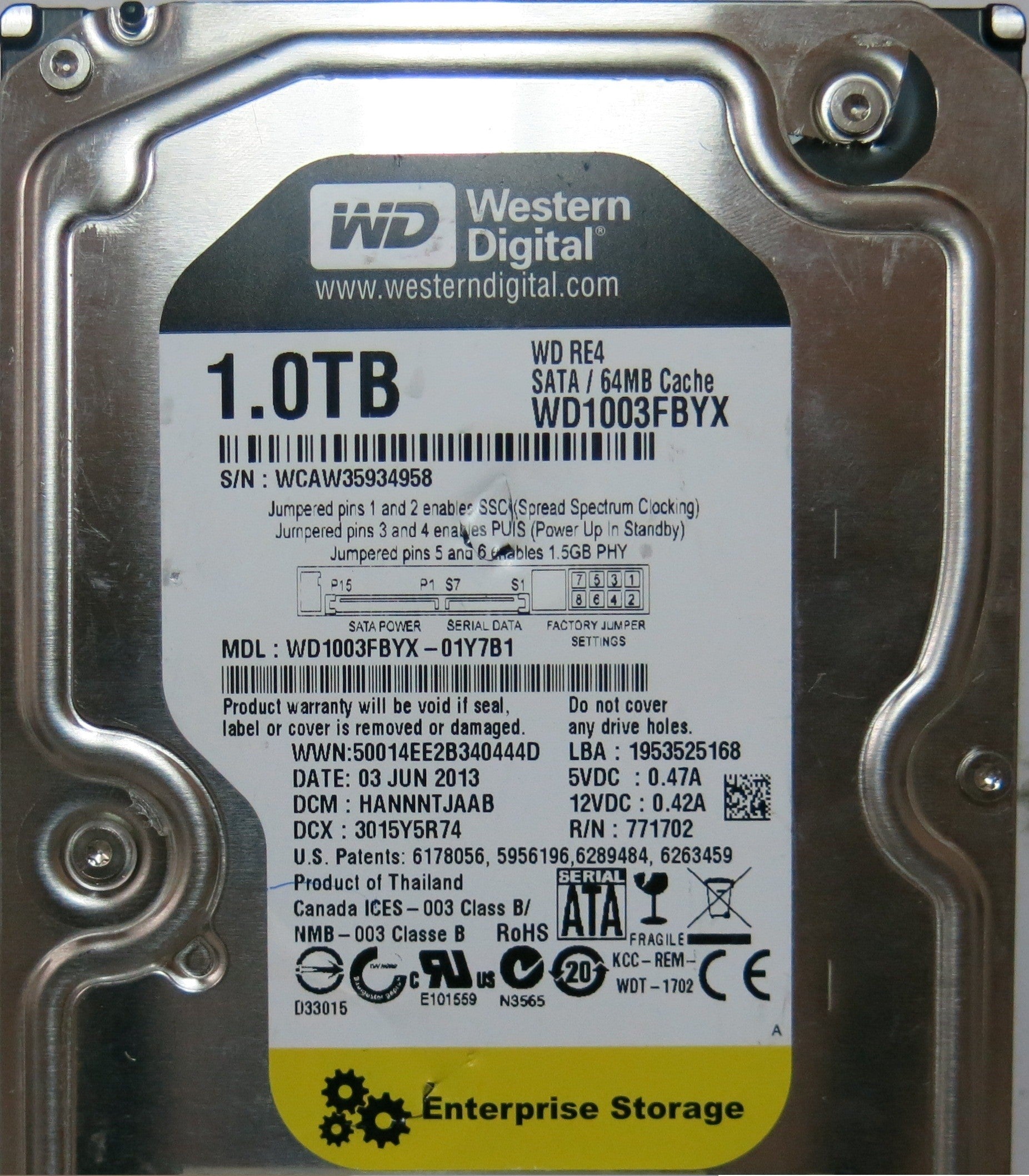 WD1003FBYX-01Y7B1 2060-771702-001 REV A PCB