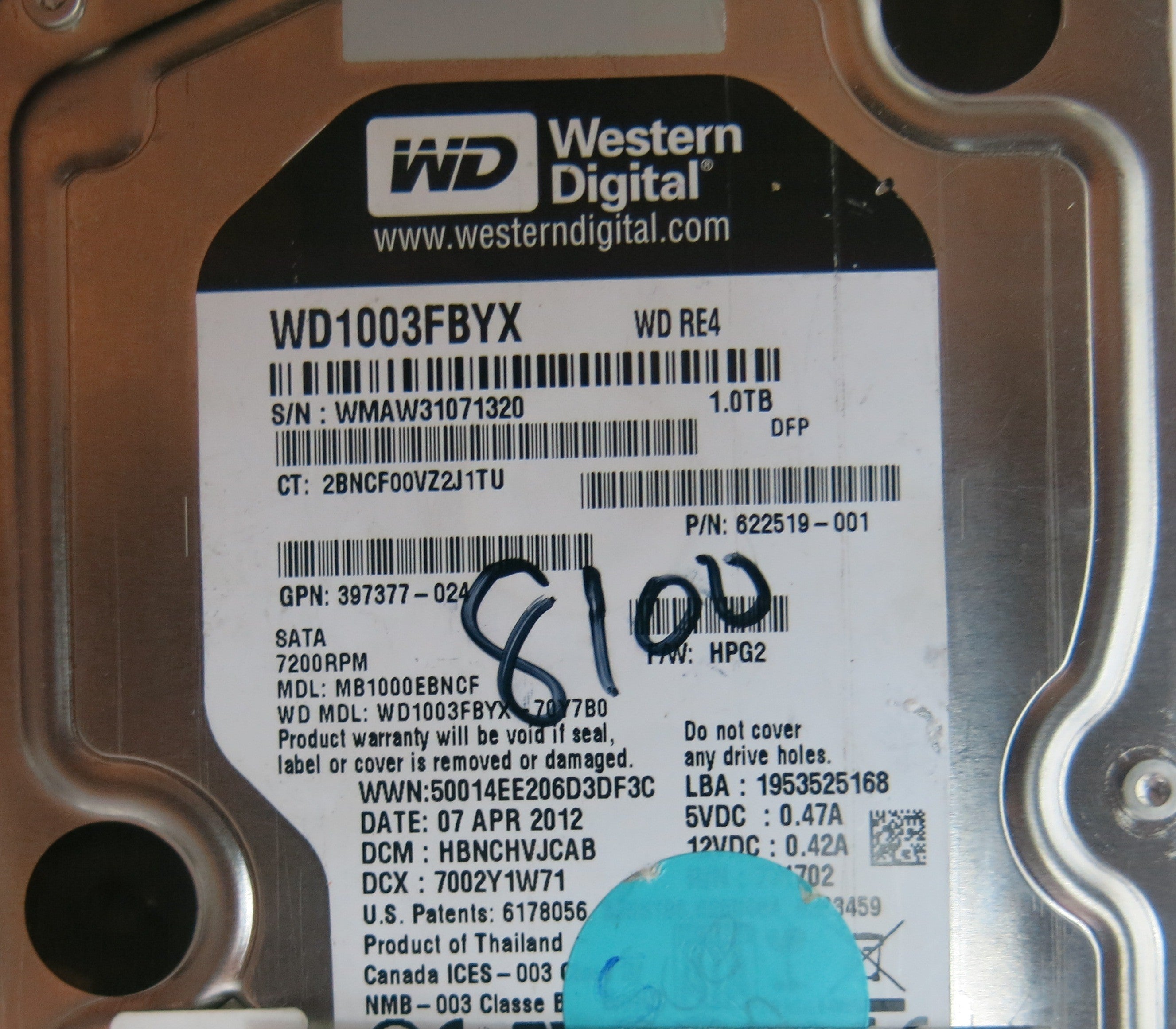 WD1003FBYX-70Y7B0, DCM HBNCHVJCAB, 2060-771702-001 REV A PCB