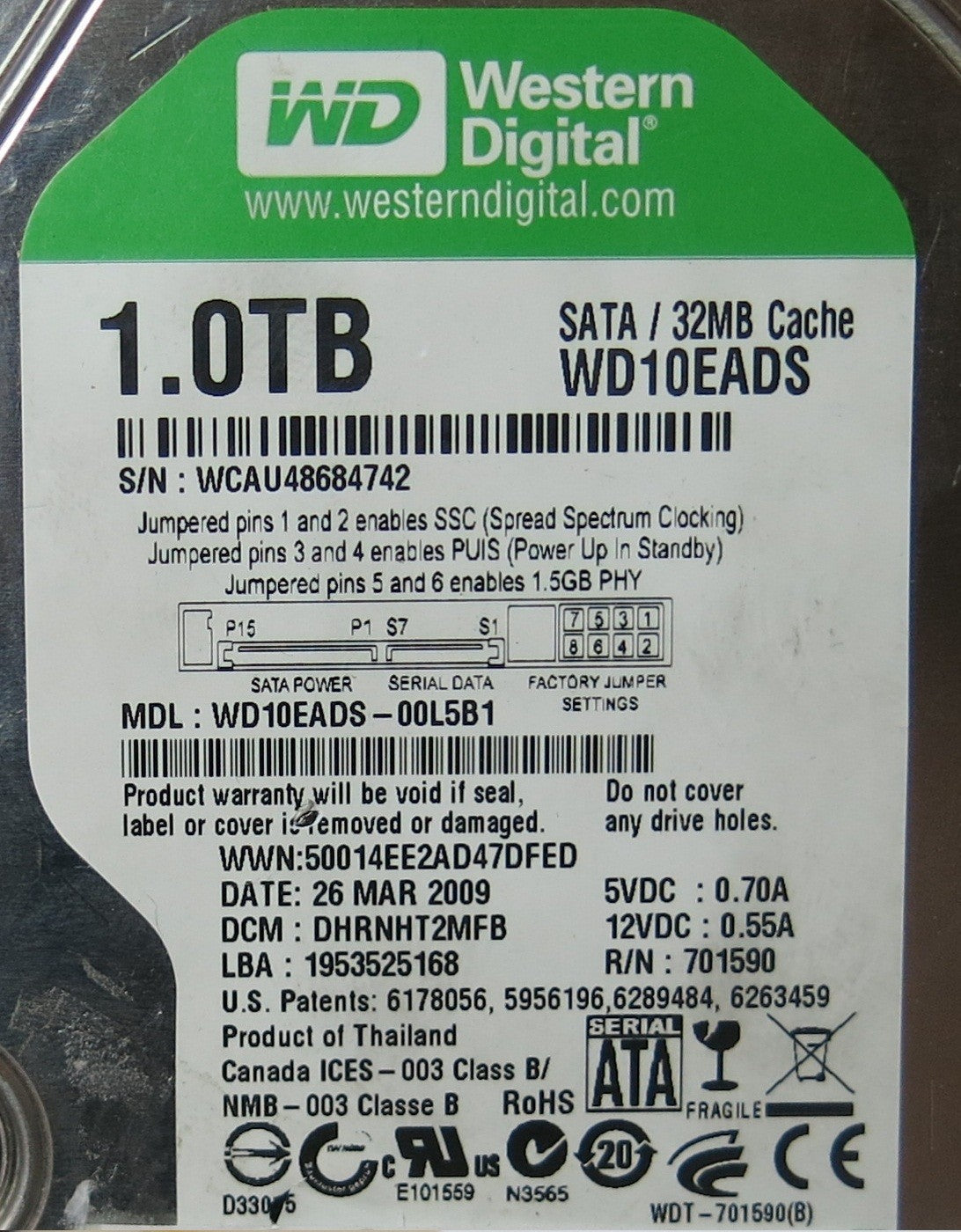 WD10EADS-00L5B1 2060-701590-000 REV A PCB