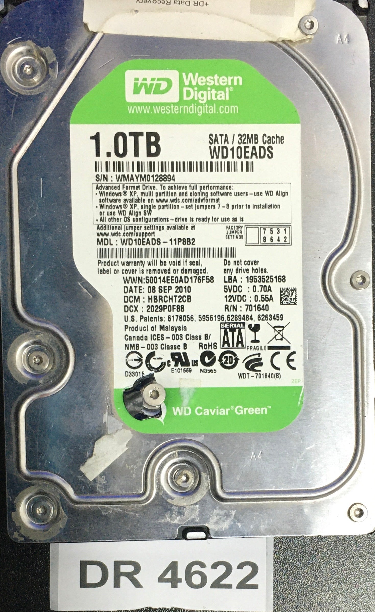 WD10EADS-11P8B2,  Serial: WMAYM0128894,  1000GB 3.5  PCB:2060-701640-007- REV A
