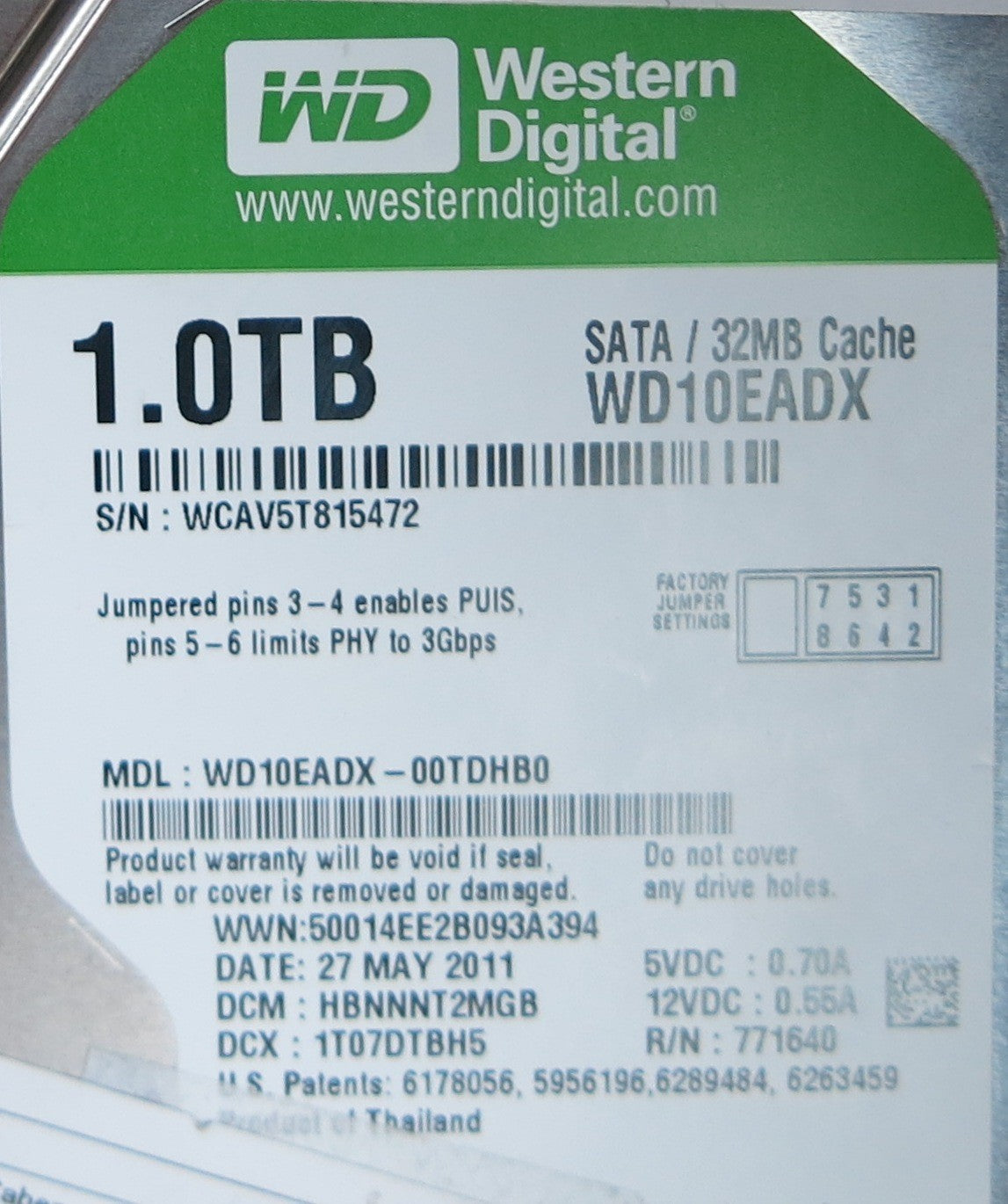 WD10EADX-00TDHB0, DCM HBNNNT2MGB, 2060-771640-003 REV A PCB