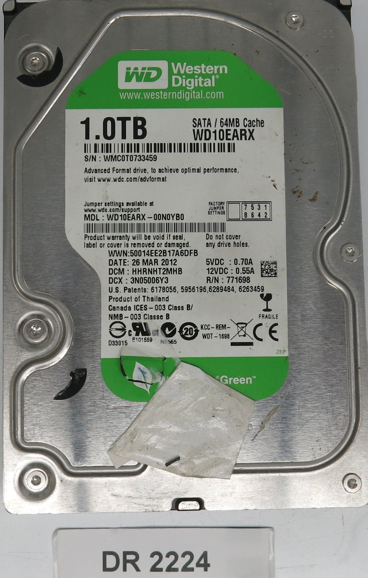 WD10EARX-00N0YB0 DCM HHRNHT2MHB 1.0TB 3.5 PCB 2060-771698-004 REV A