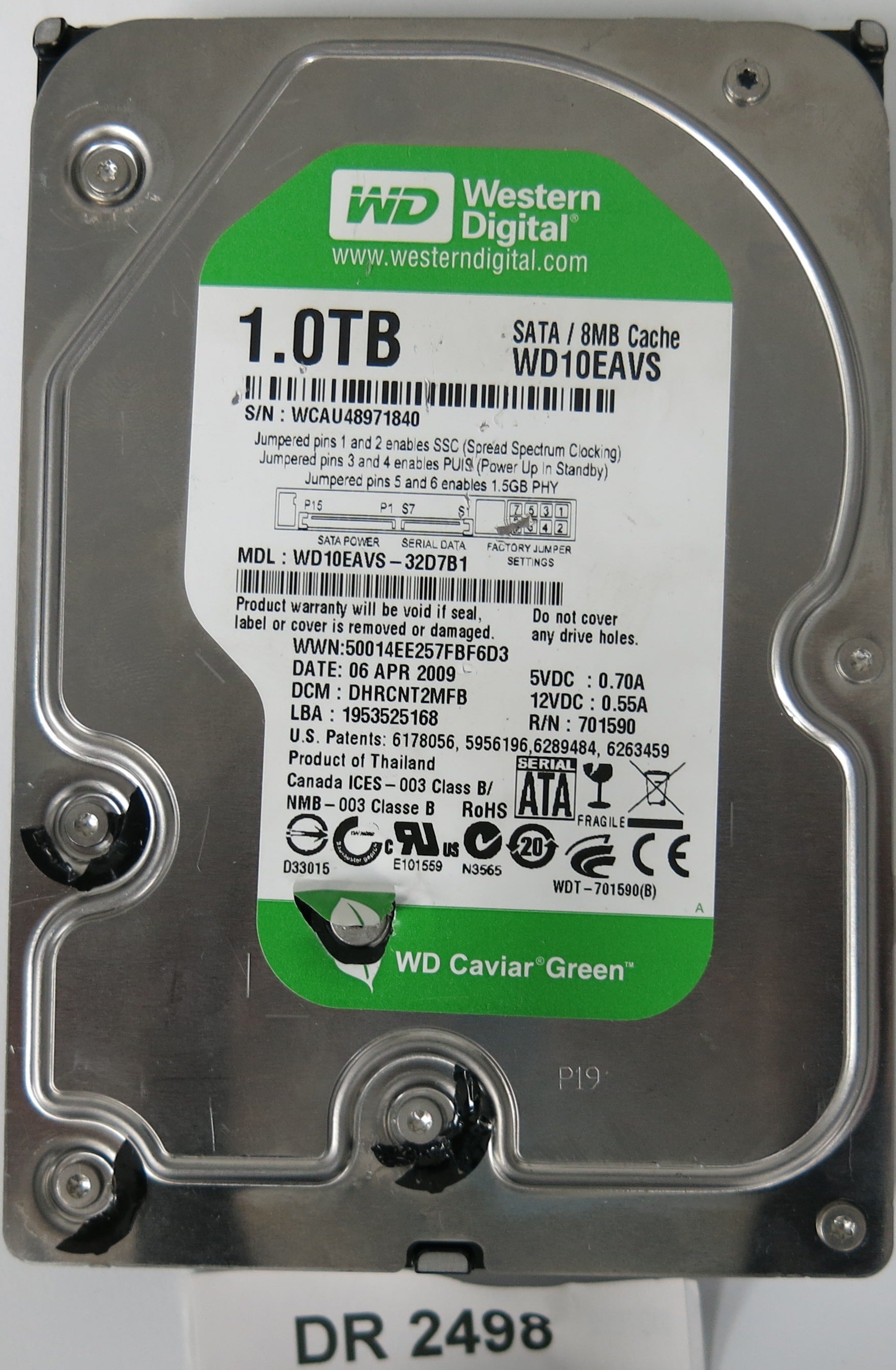 WD10EAVS-32D7B1, DCM: DHRCNT2MFB, 1.0TB  3.5, PCB 2060-701590-000 REV A