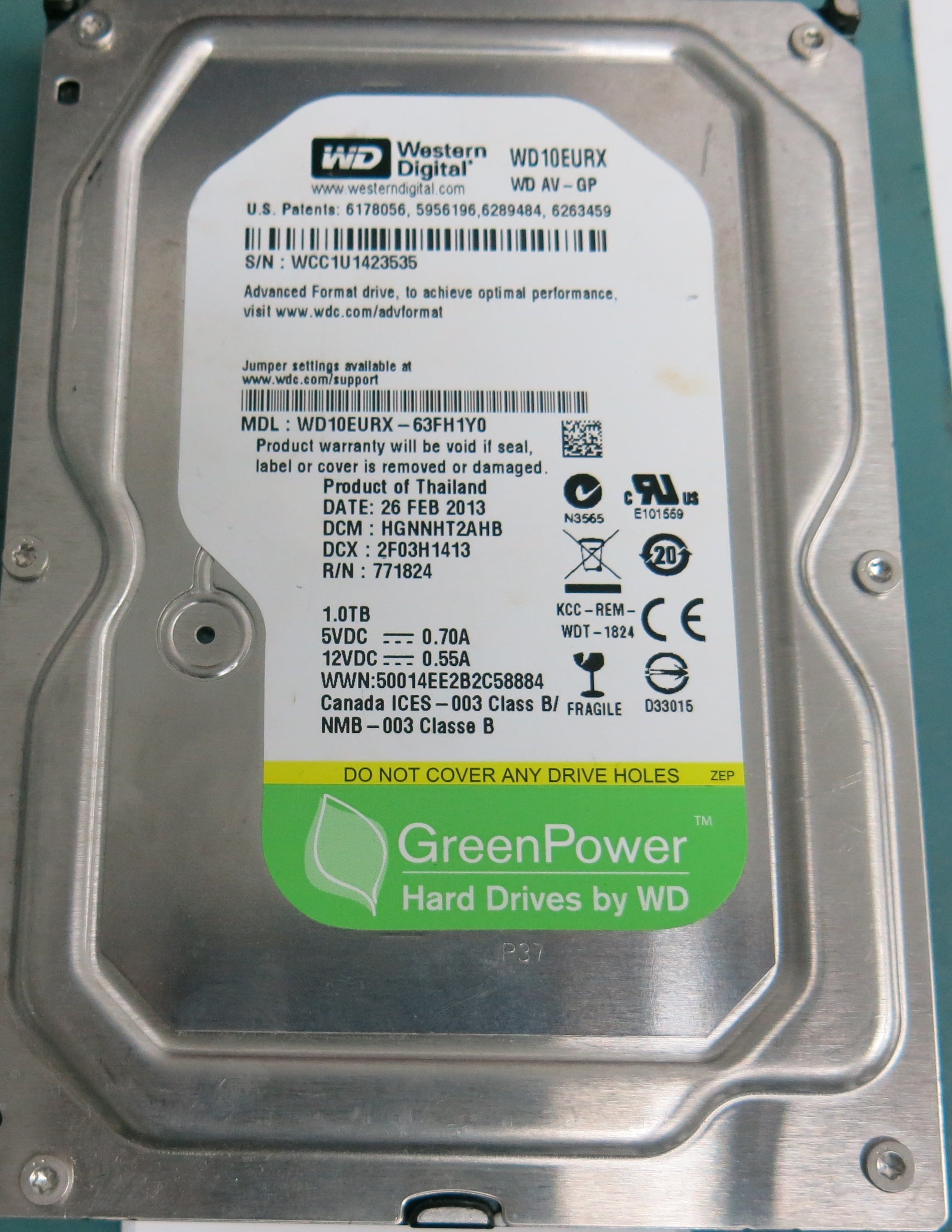 WD10EURX-63FH1T0, DCM HGNNHT2AHB, 1.0TB 3.5, PCB 2060-771824-005 REV A