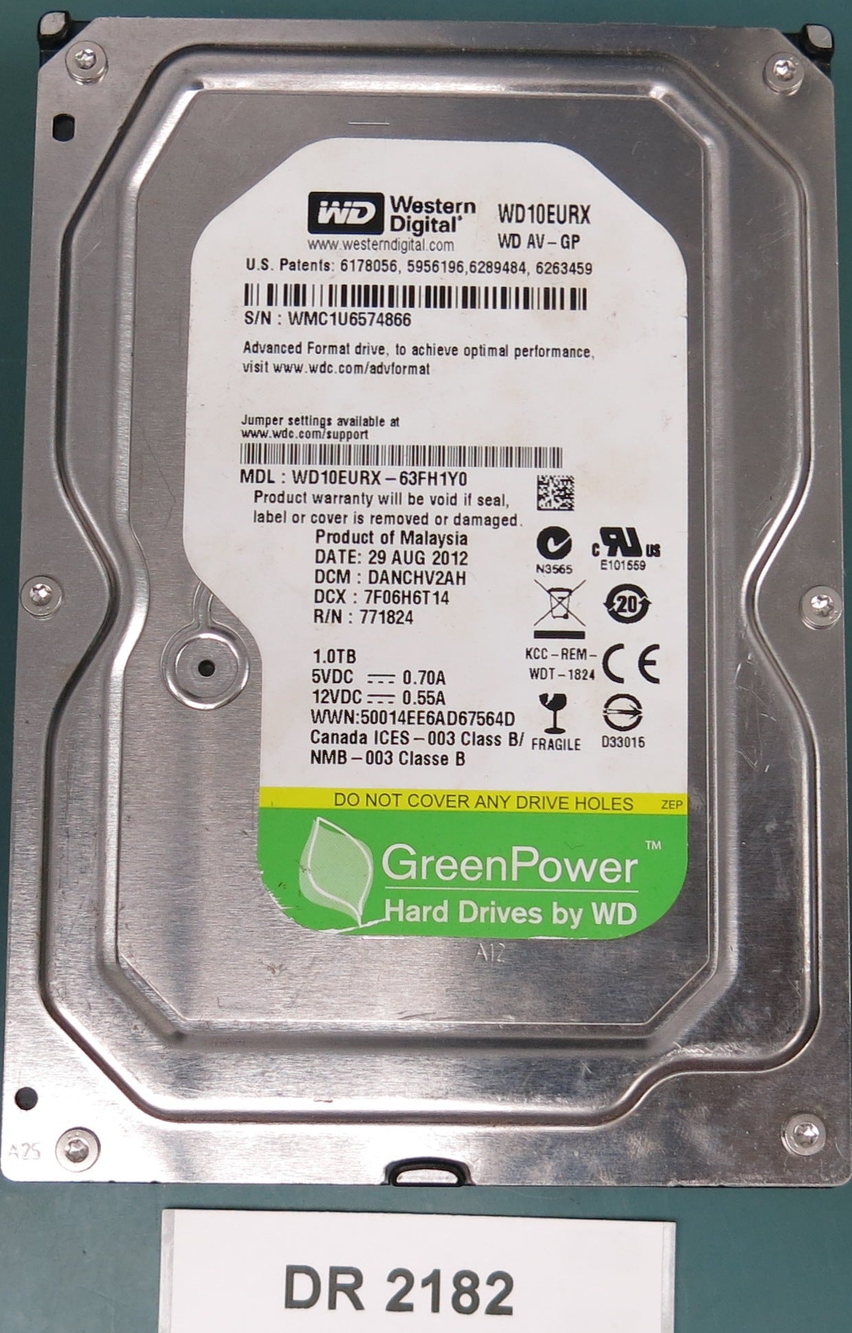 WD10EURX-63FH1Y0, DCM DANCHV2AH, 1.0TB 3.5, PCB 2060-771824-005 REV A