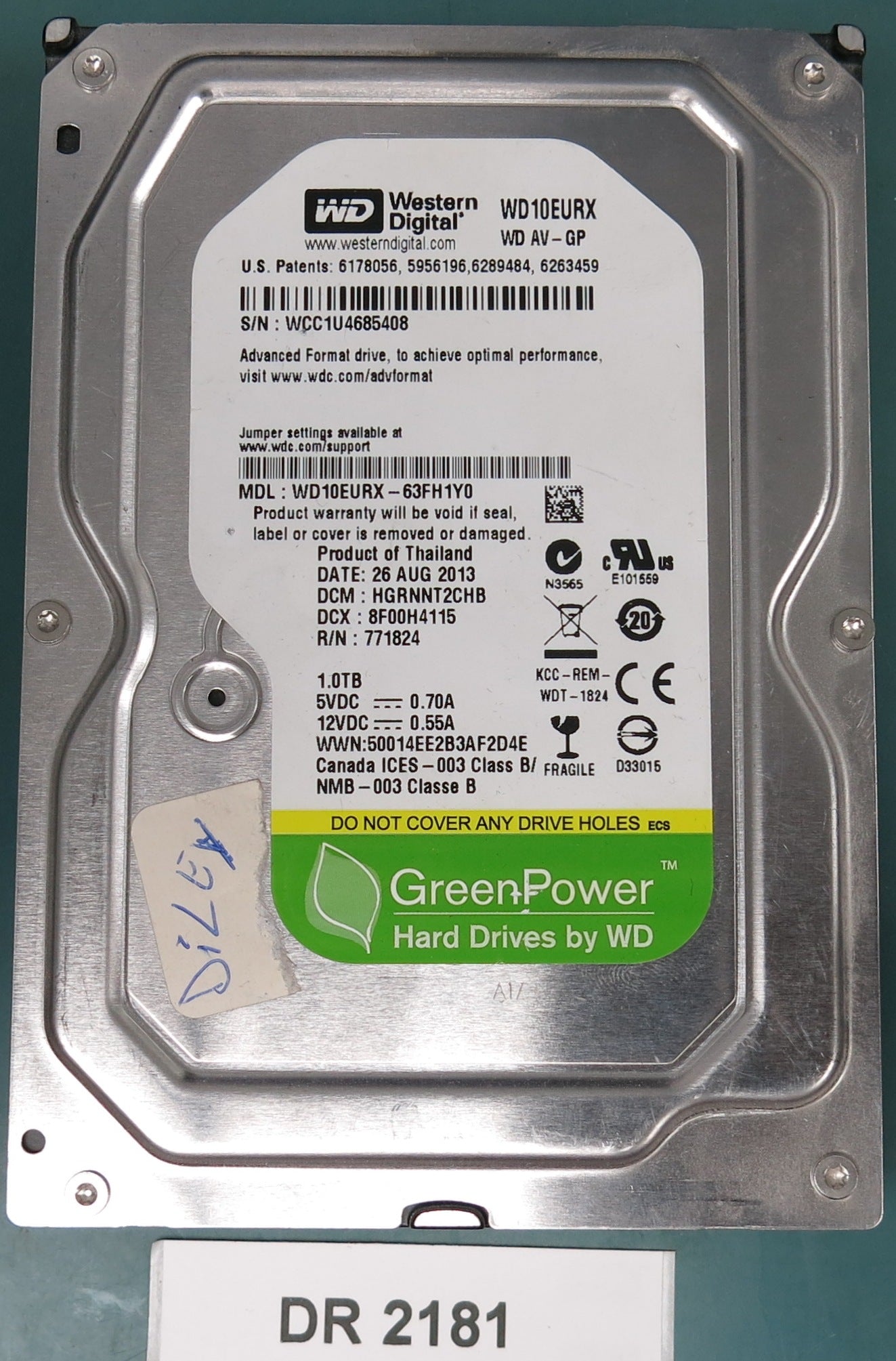 WD10EURX-63FH1Y0, DCM HGRNNT2CHB, 1.0TB 3.5, PCB 2060-771824-005 REV A
