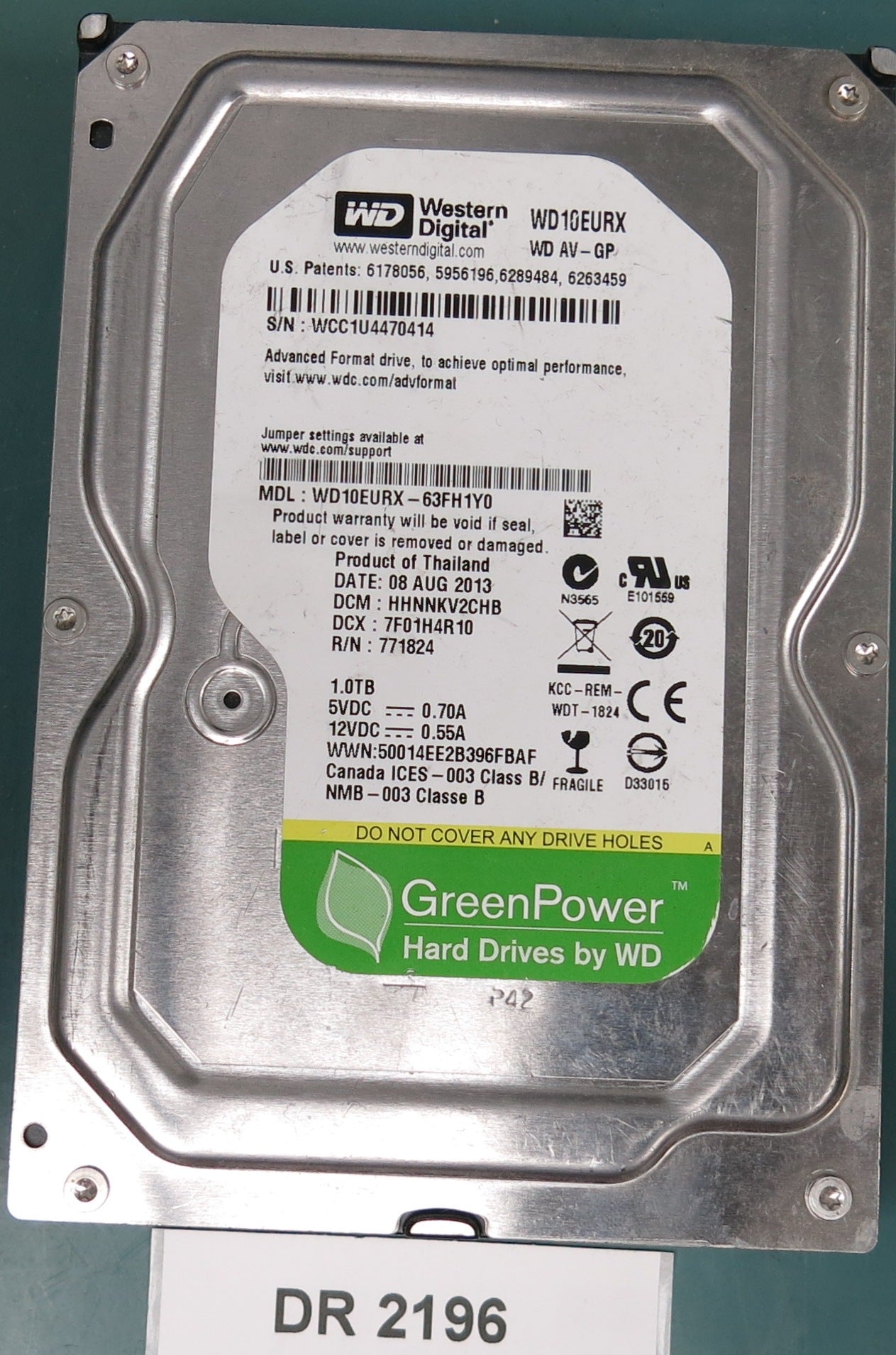 WD10EURX-63FH1Y0, DCM HHNNKV2CHB, 1.0TB 3.5, PCB 2060-771824-005 REV A