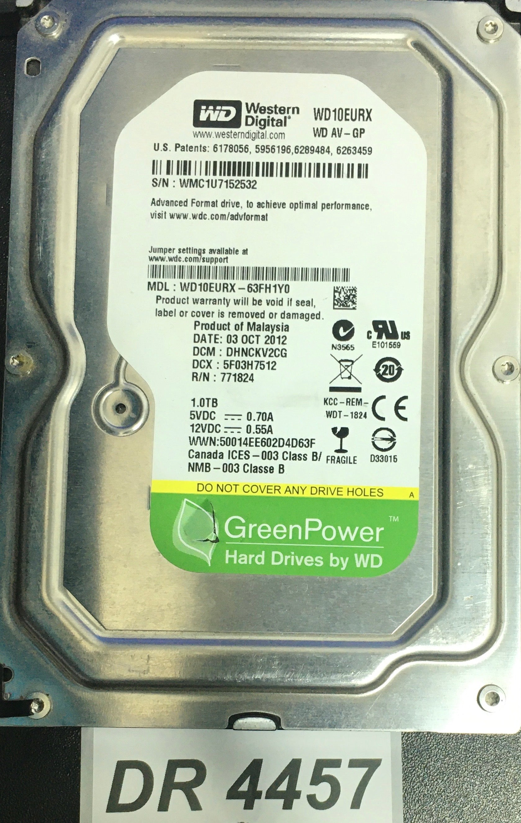 WD10EURX-63FH1Y0 Serial:WMC1U7152532   1000GB 3.5  PCB: 2060-771824-005 REV A