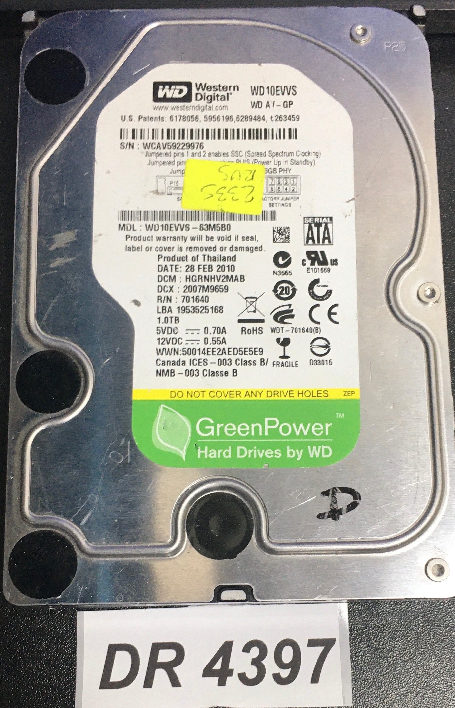 WD10EVVS-63M5B0 Serial: WCAV59229976  1000GB 3.5  PCB: 2060-701640-001 REV A