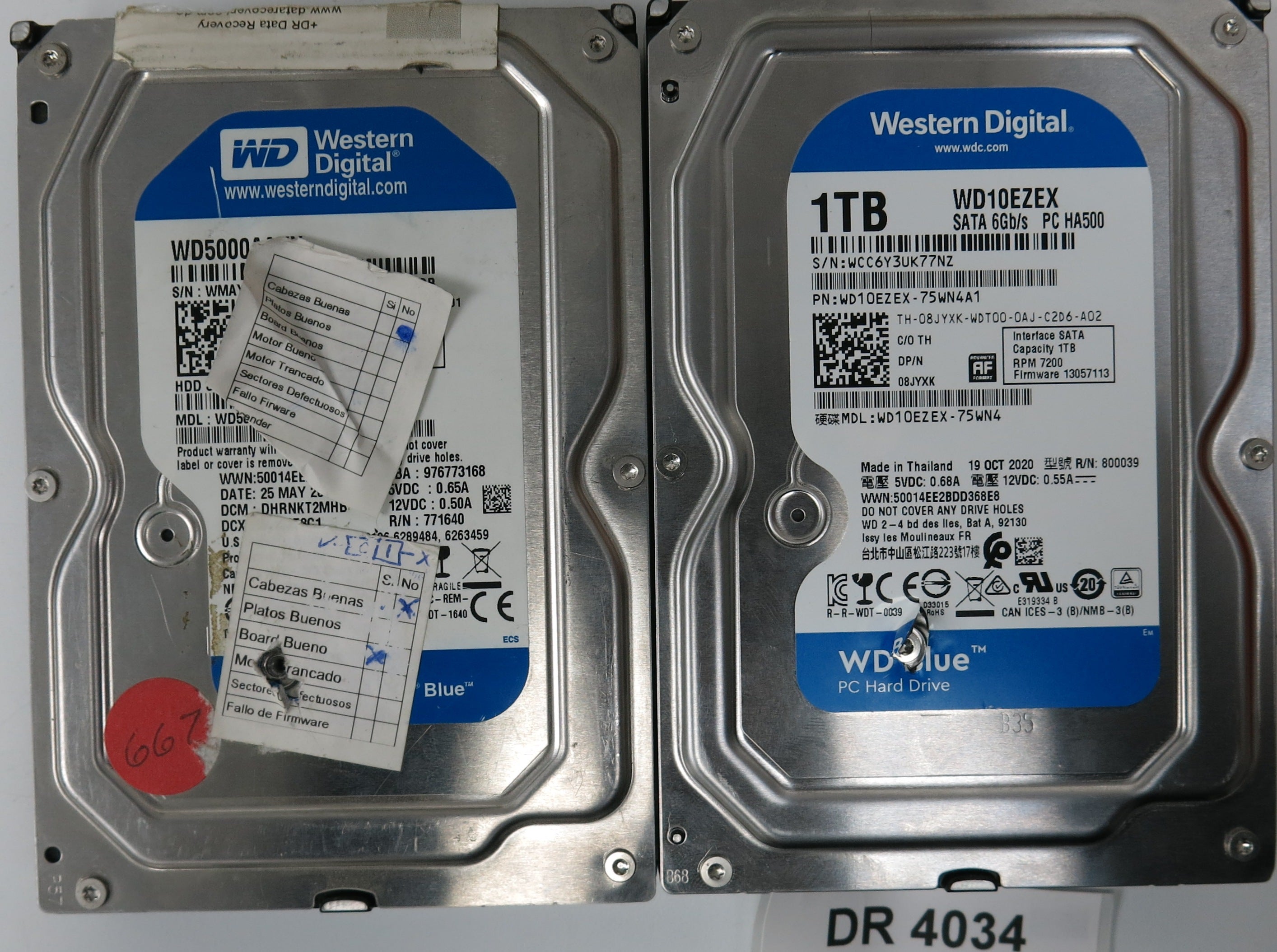 WD10EZEX-75WN4, Serial Number: WCC6Y3UK77NZ, 1TB 3.5, PCB 2060-800039-001 REV P1