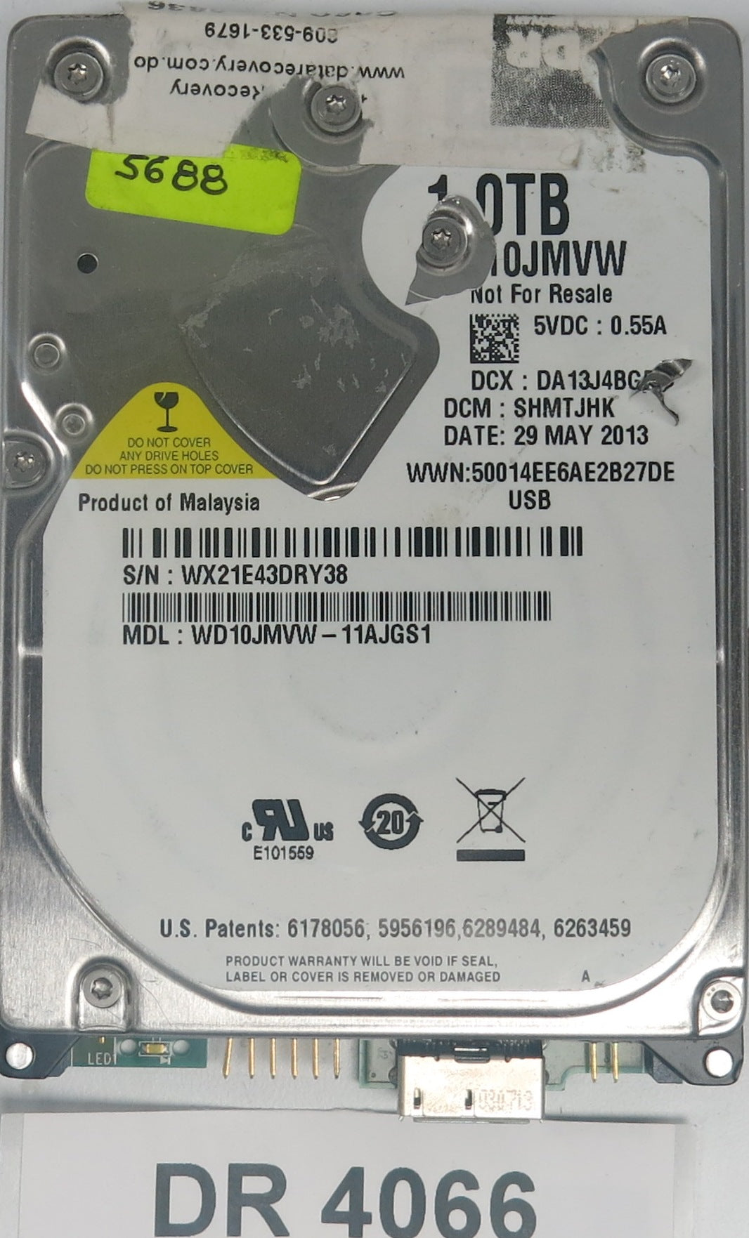 WD10JMVW-11AJGS1, DCM: SHMTJHK, Serial Number: WX21E43DRY38, 1TB 2.5, PCB 2060-771961-000 REV A