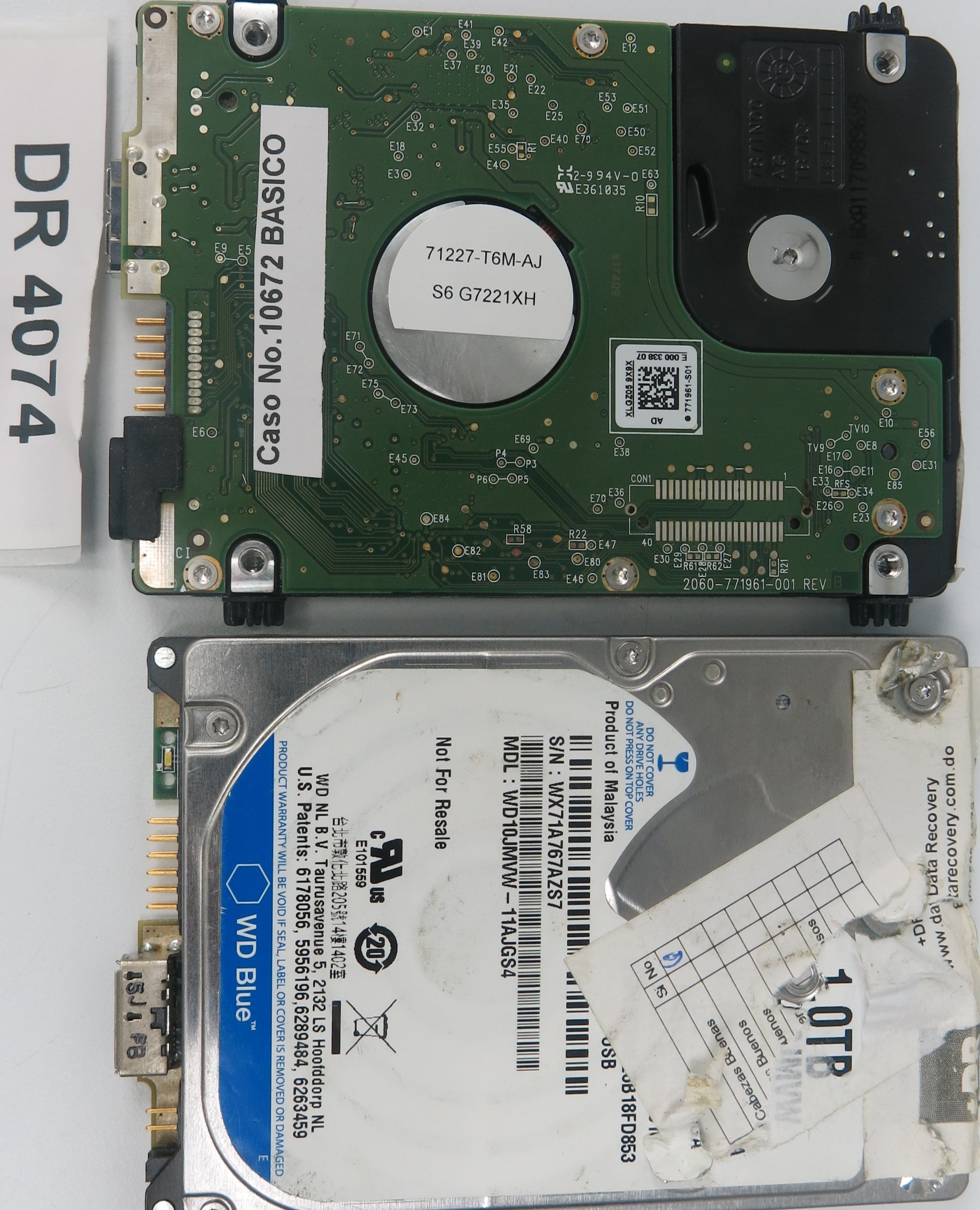 WD10JMVW-11AJGS4, DCM: HHMTJBK, Serial Number: WXN1A37DTK0Y, 1.0TB 2.5, PCB 2060-771961-001 REV B