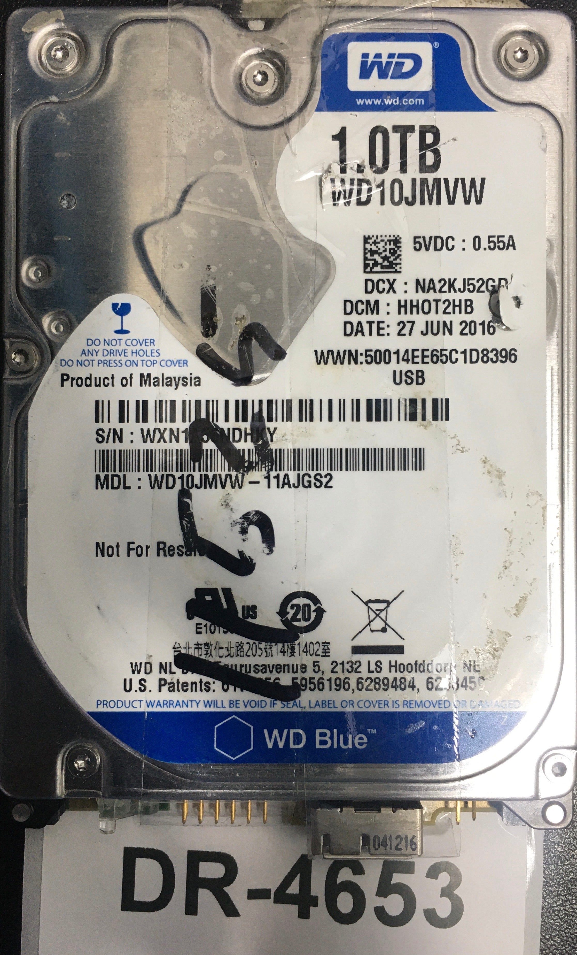 WD10JMVW,  Serial: WXN1A56NDHKY,  1TB 2.5,  PCB:2060-771961-001- REV B,