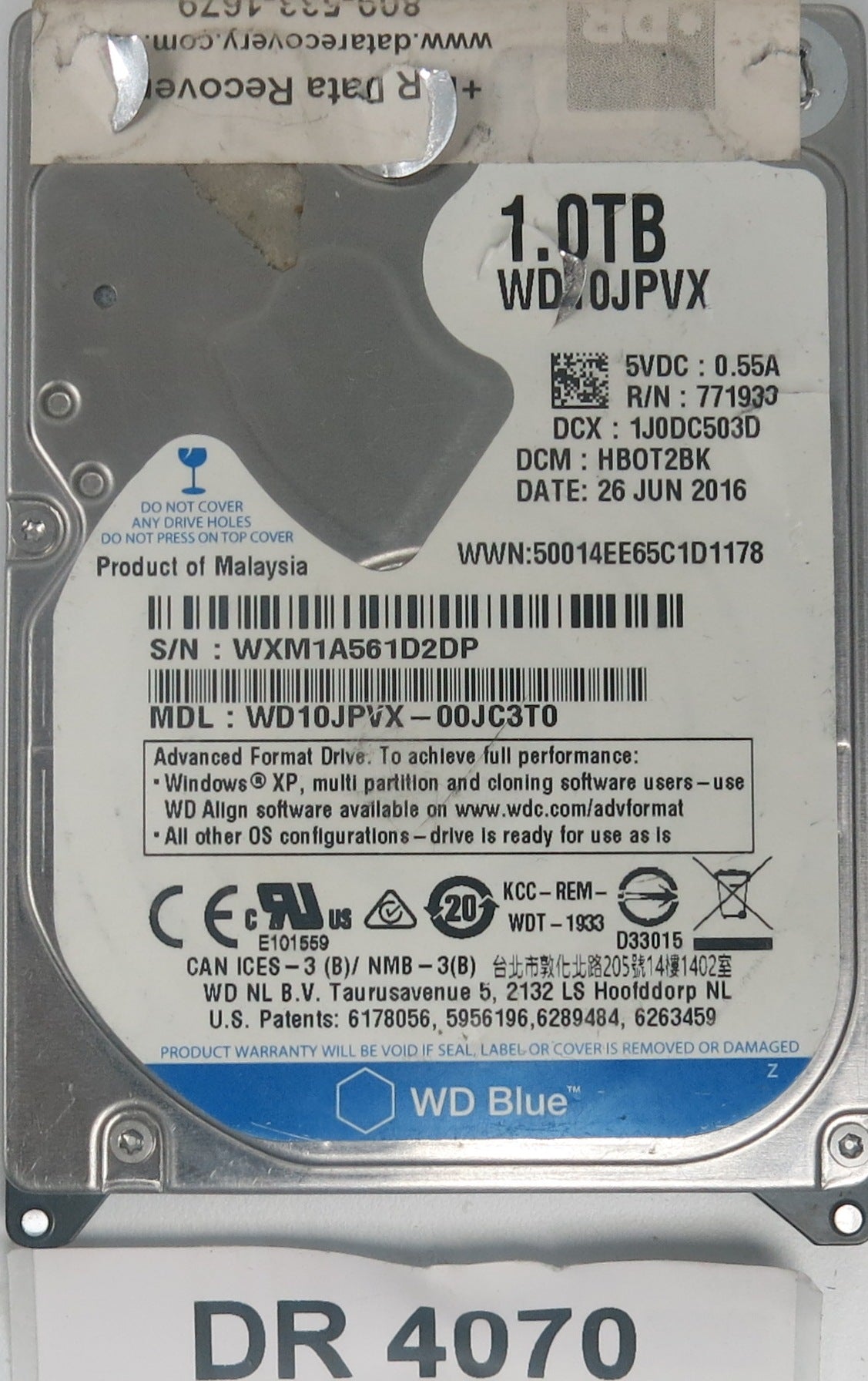 WD10JPVX-00JC3T0,  DCM: HB0T2BK,  Serial Number: WXM1A561D2DP,  1.0TB 3.5