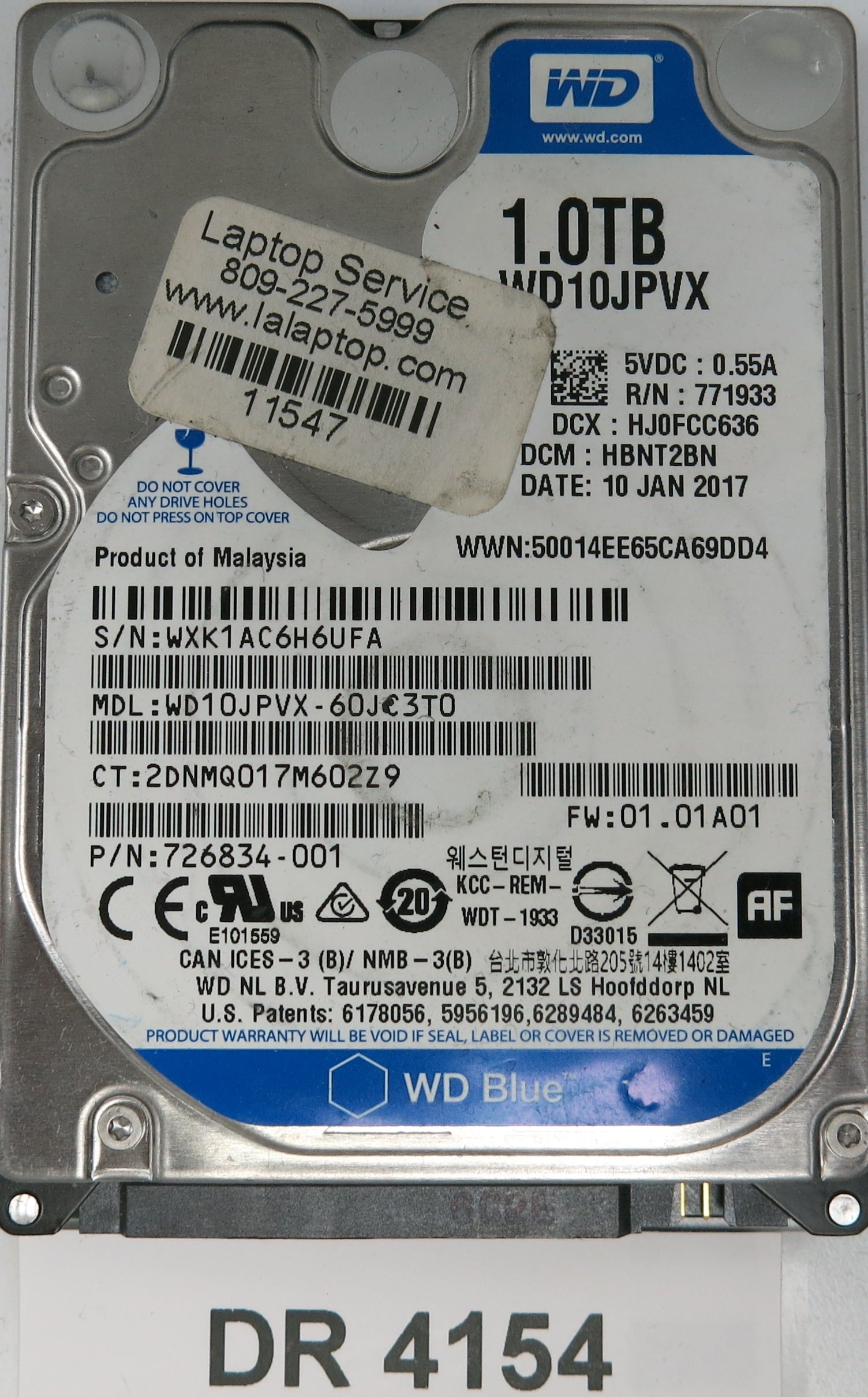 WD10JPVX-60JC3T0,  DCM: HBNT2BN,  Serial: WXK1AC6H6UFA,  1.0TB 2.5,  PCB 2060-771960-000 REV A