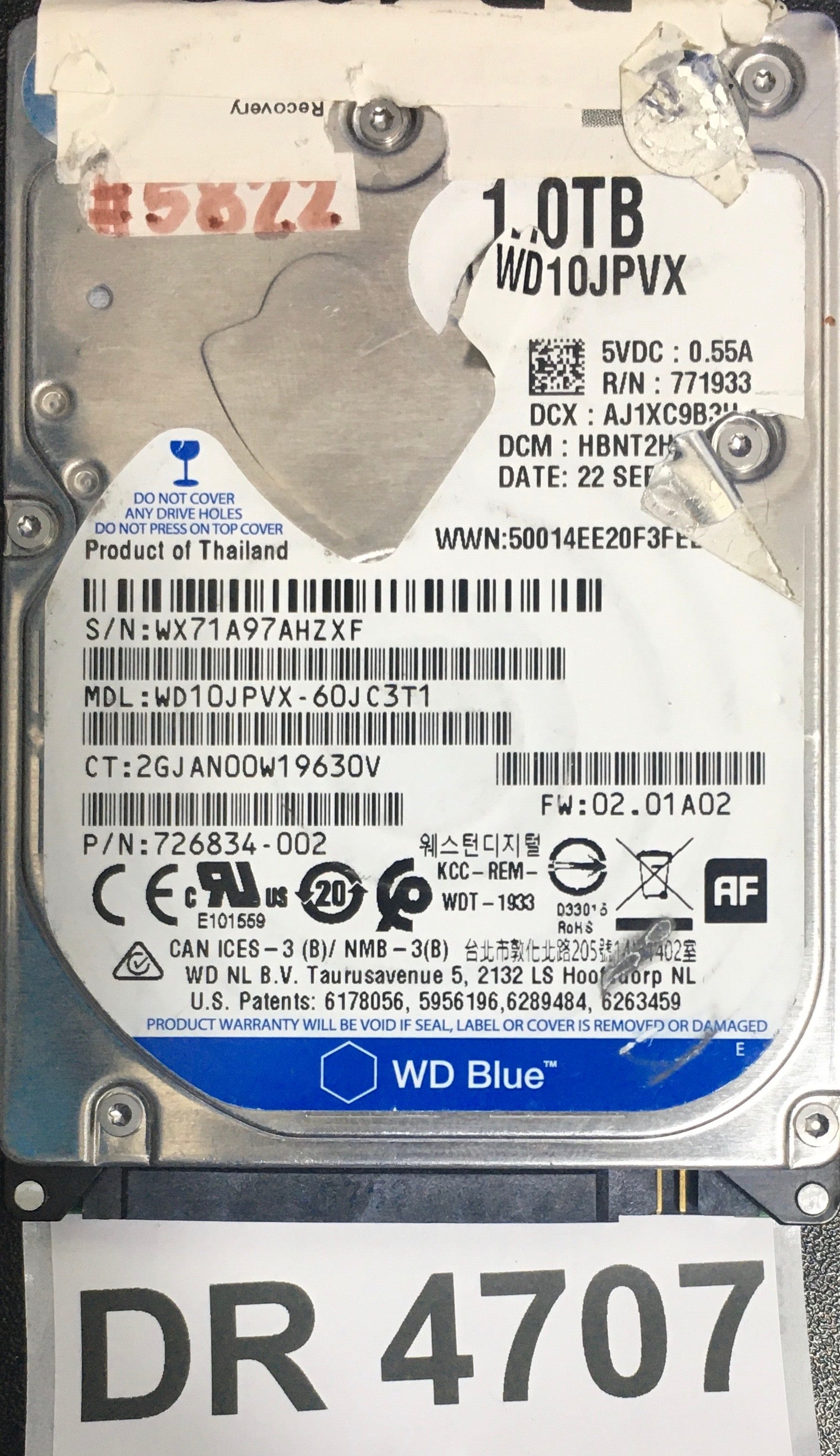WD10JPVX,  Serial: WX71A97AHZXF,  1TB 2.5,  PCB: 2060-771960-000- REV A,