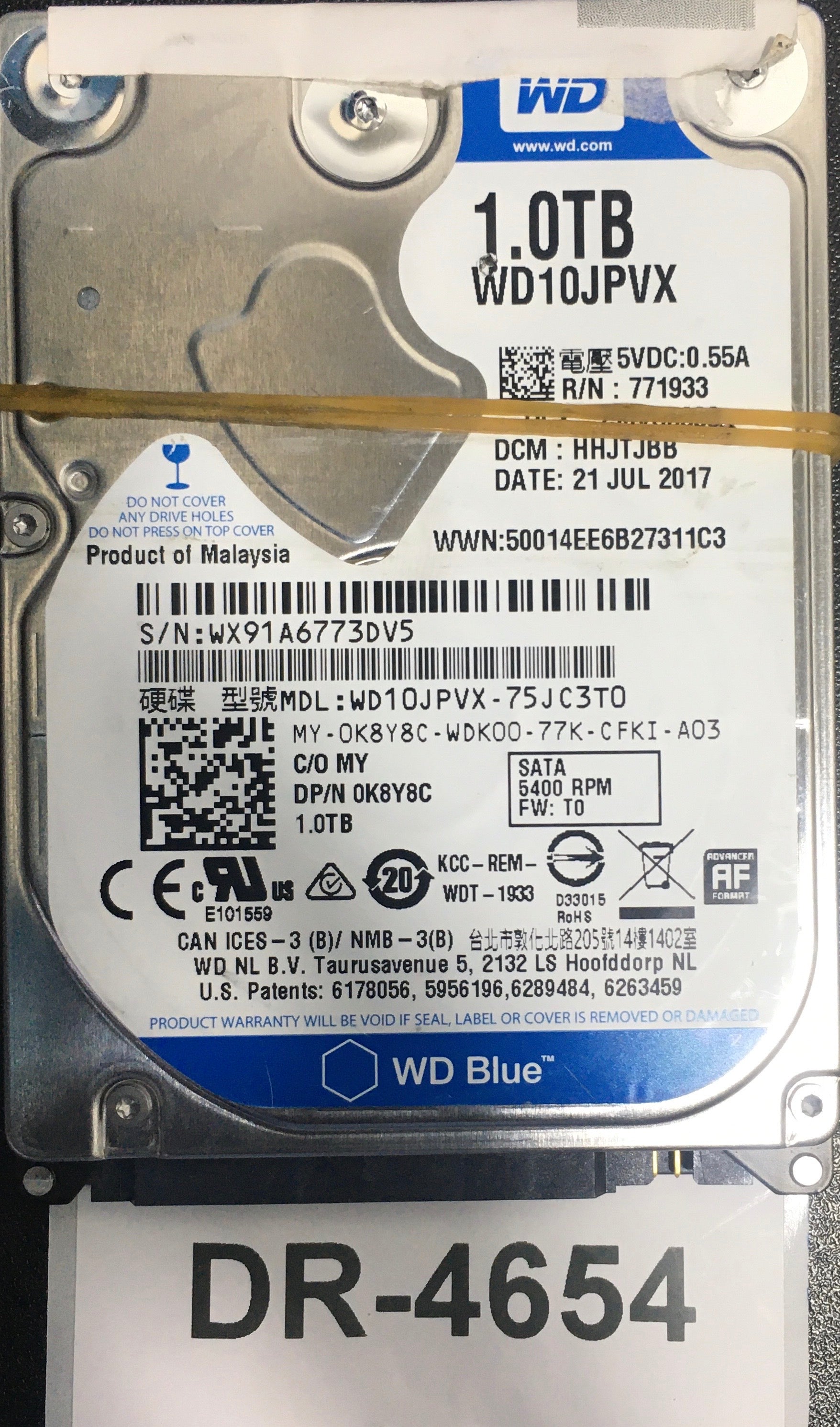 WD10JPVX,  Serial: WX91A6773DV5,  1TB 2.5,  PCB: 2060-771960-000- REV A,