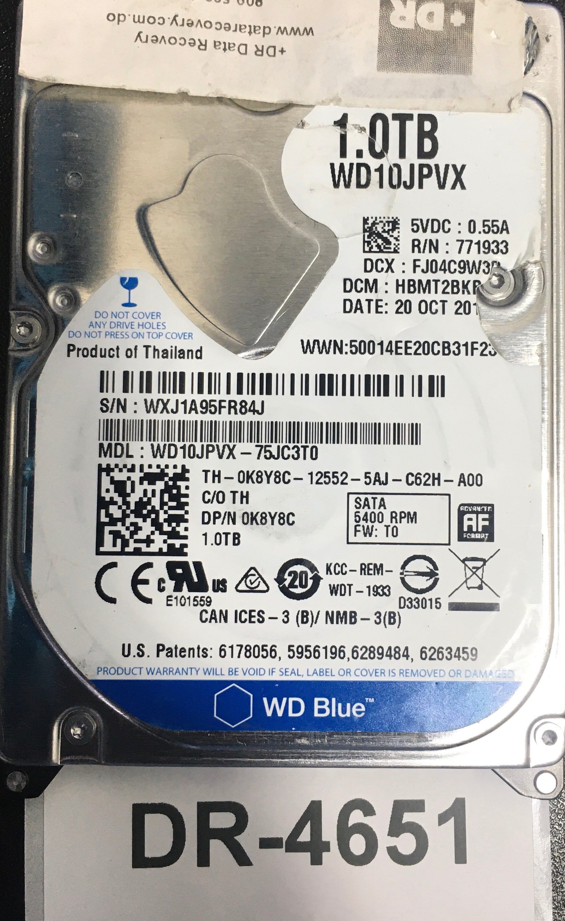WD10JPVX,  Serial: WXJ1A95FR84J,  1TB 2.5,