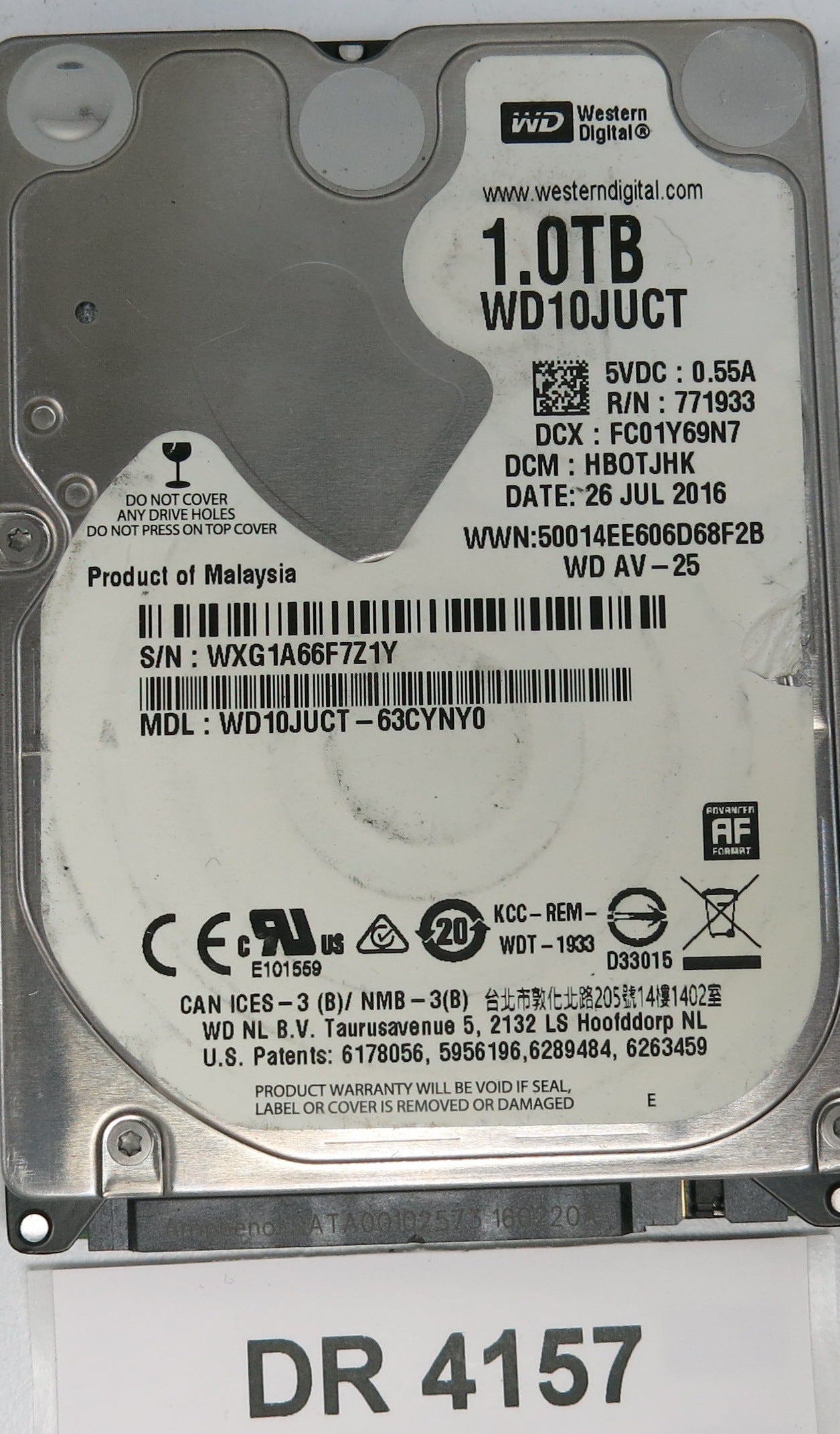 WD10JUCT-63CYNY0,  DCM: HB0TJHK,  Serial: WXG1A66F7Z1Y,  1.0TBGB 3.5,  PCB 2060-771960-000 REV A
