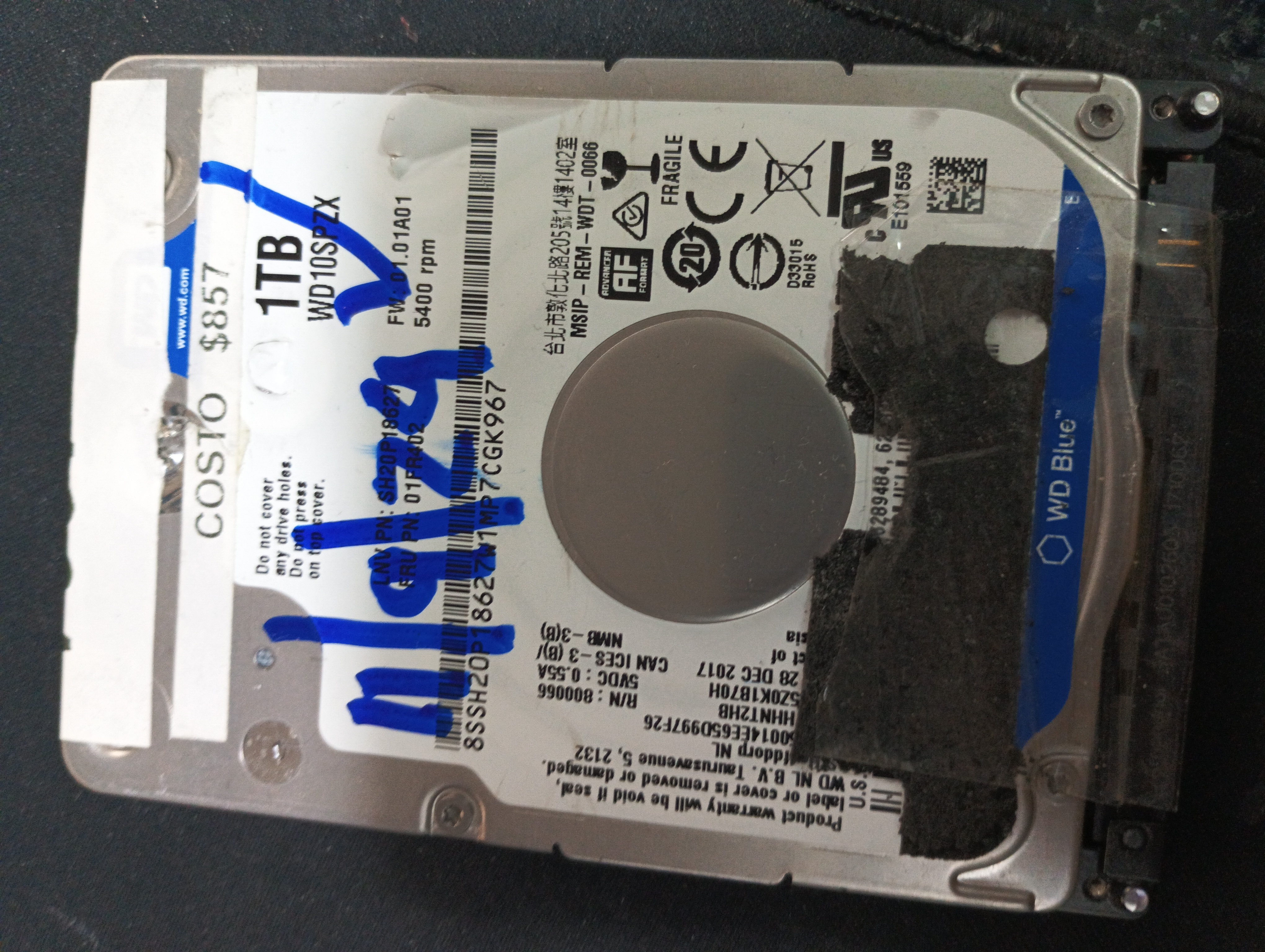 WD10SPZX,  Serial: WX61AB75HFKY,  1TB 2.5,  PCB:2060-800066-004- REV P1,