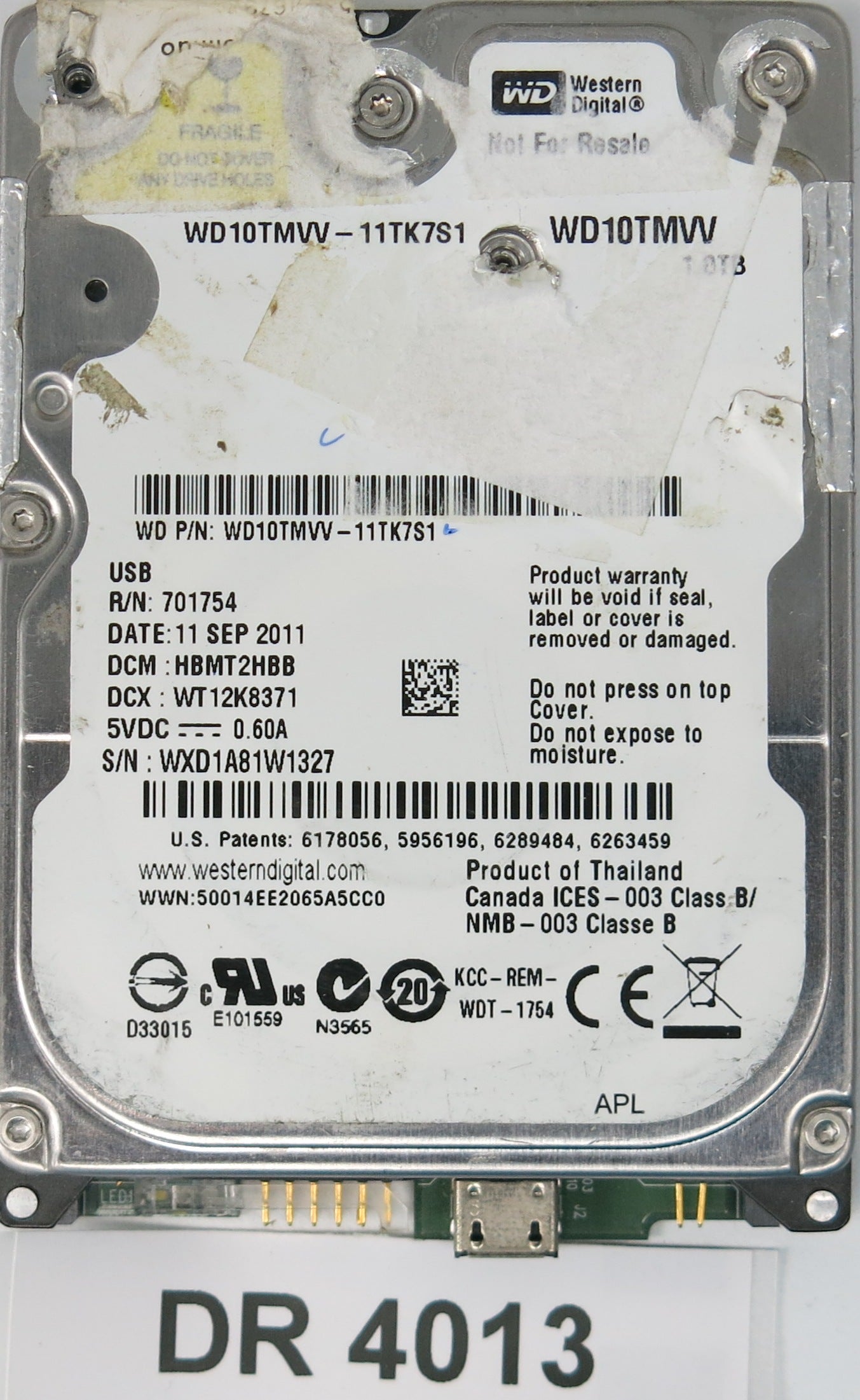 WD10TMVV-11TK7S1, DCM: HBMT2HBB, 1.0TB 3.5, PCB 2060-771754-000 REV A