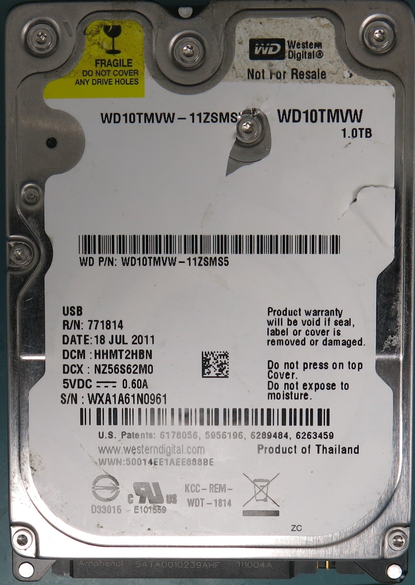 WD10TMVW-11ZSMS5, DCM HHMT2HBN, 1.0TB 2.5