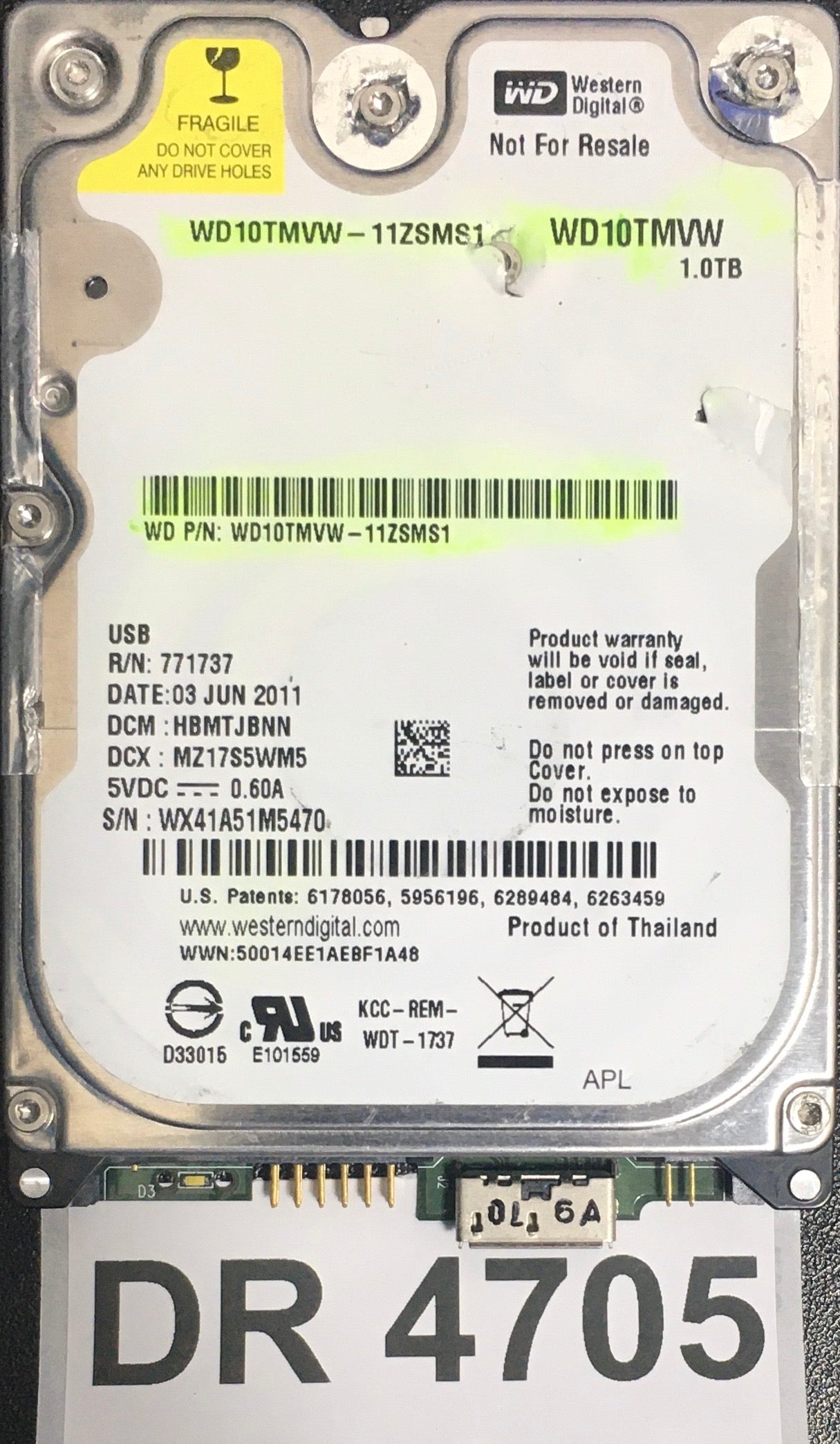 WD10TMVW,  Serial: WX41A51M5470,  1TB 2.5,  PCB: 2060-771737-000- REV A,