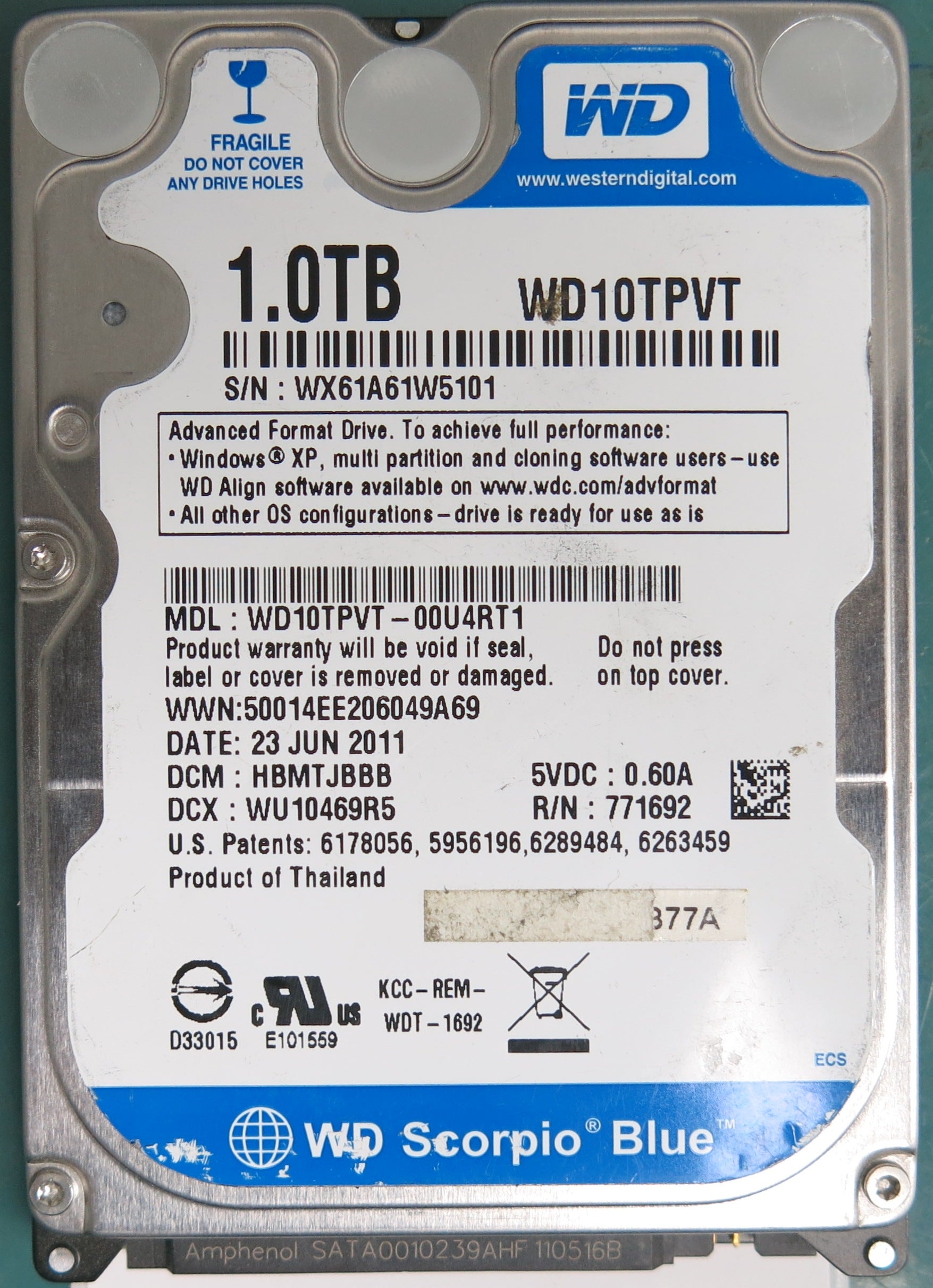 WD10TPVT-00U4RT1, HBMTJBBB, 1TB 2.5, PCB 2060-771692-005  REV A