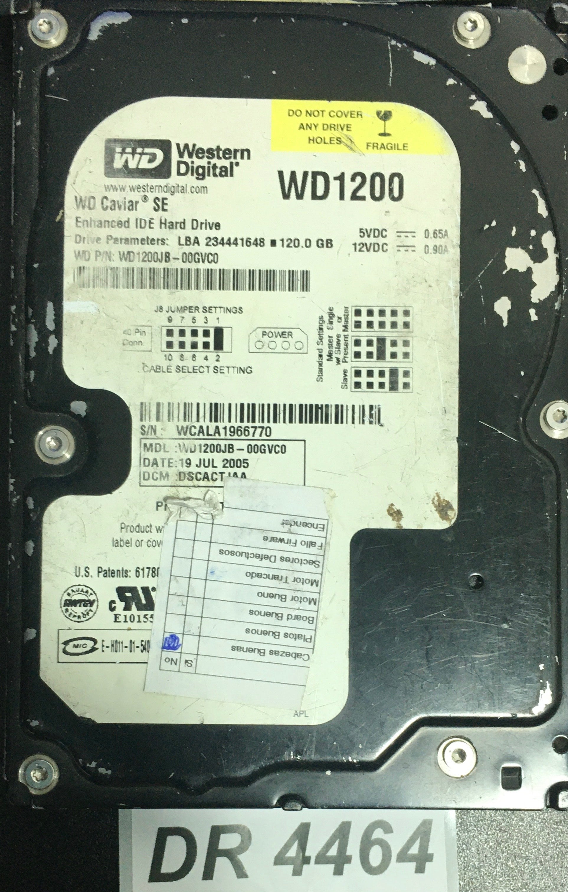 WD1200JB-00GVC0 P/N:  WD1200JB-00GVC0   Serial:WCALA1966770   120GB 3.5  PCB: 2060-701265-001 REV A