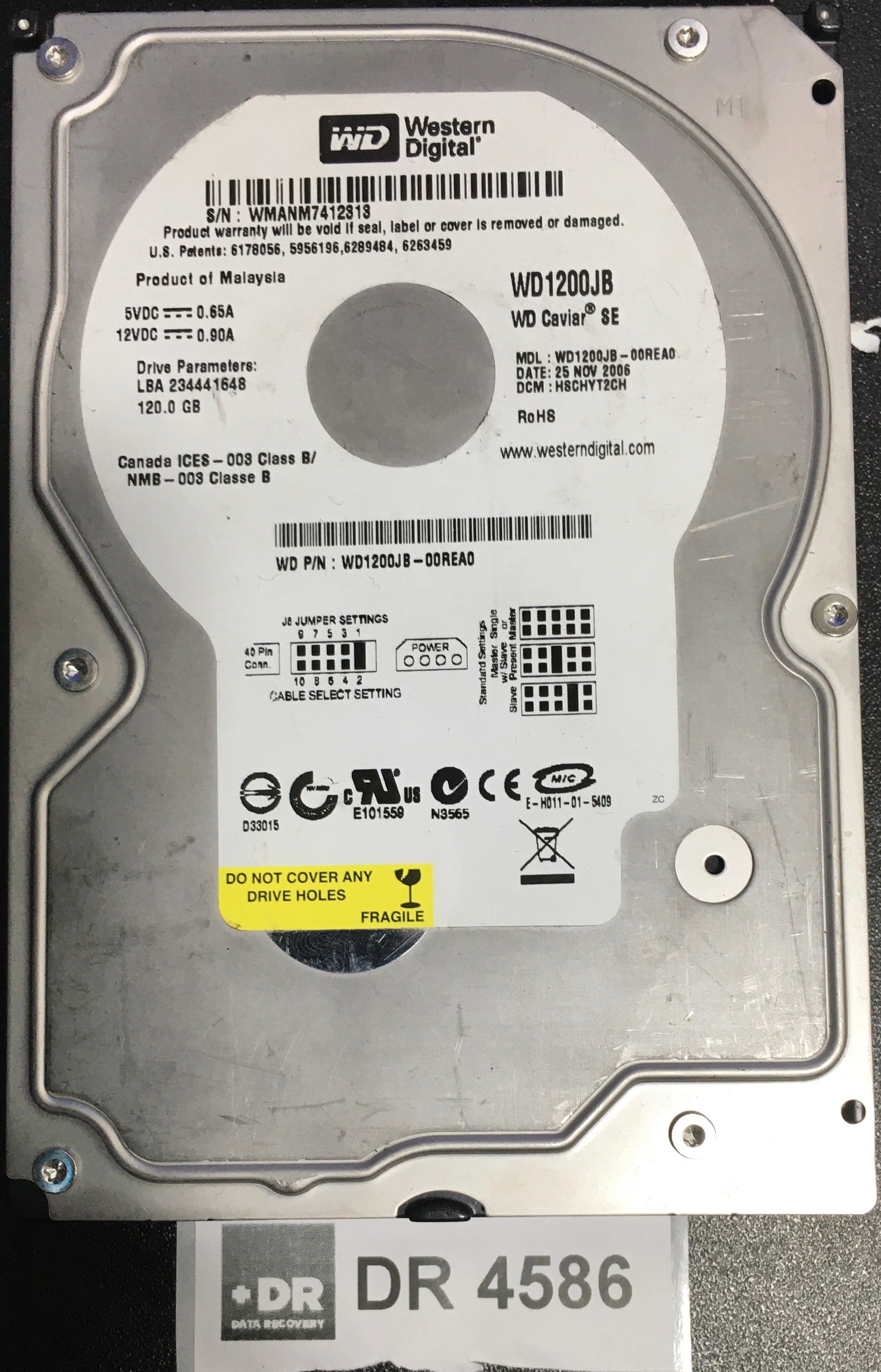 WD1200JB-00REA0,  Serial: WMANM7412313,  120GB 3.5  PCB:2060-701292-002- REV A