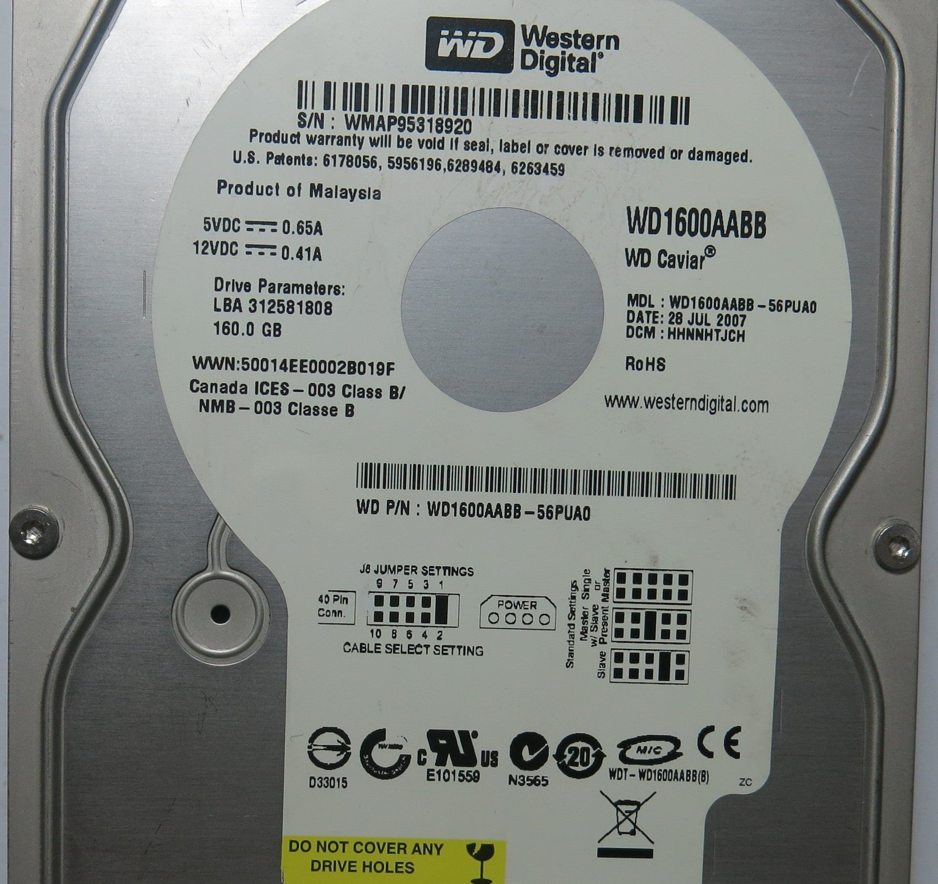 WD1600AABB-56PUA0 DCM HHNNHTJCH 2060-701494-002 REV B PCB