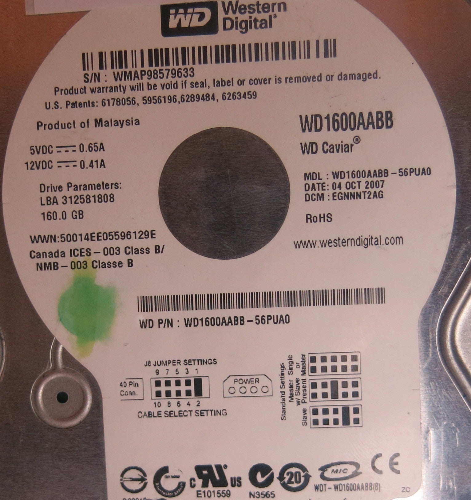 WD1600AABB-56PUA0, PN , DCM  EGNNNT2AG, 2060-701537-003 REV A PCB