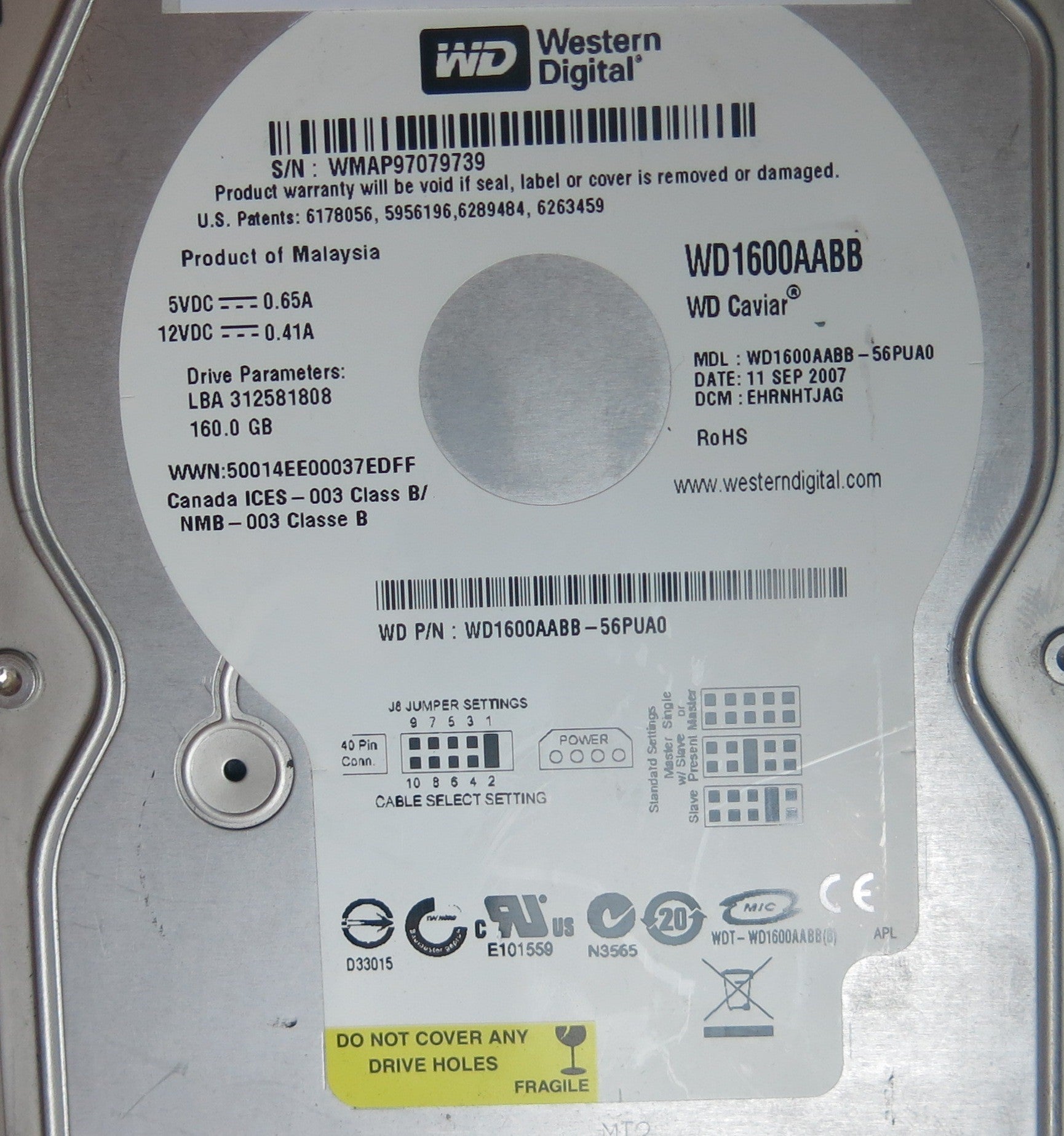 WD1600AABB-56PUA0, PN , DCM  EHRNHTJAG, 2060-701499-002 REV B PCB