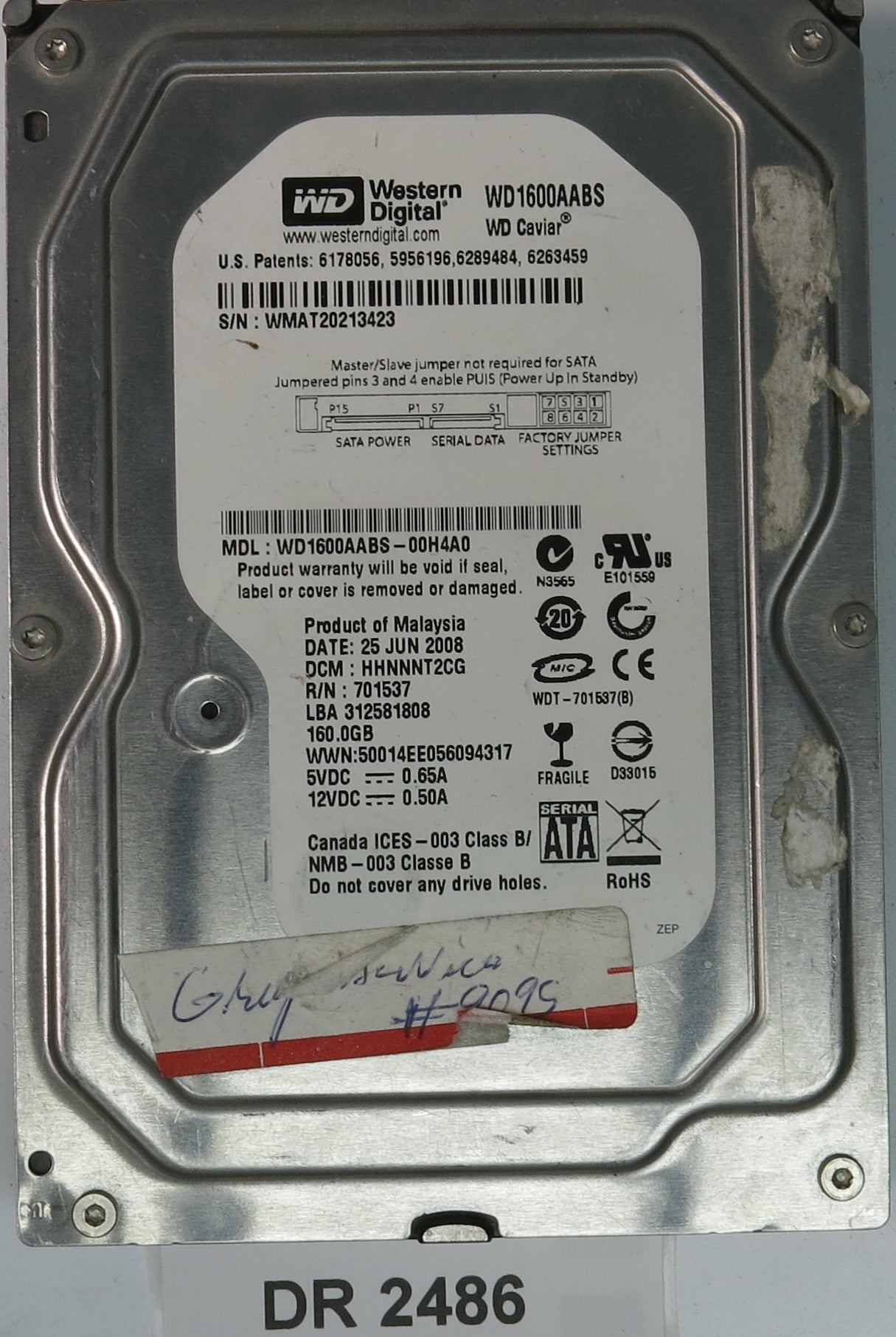 WD1600AABS-00H4A0, DCM: HHNNNT2CG, 160GB 3.5, PCB 2060-701537-003 REV A