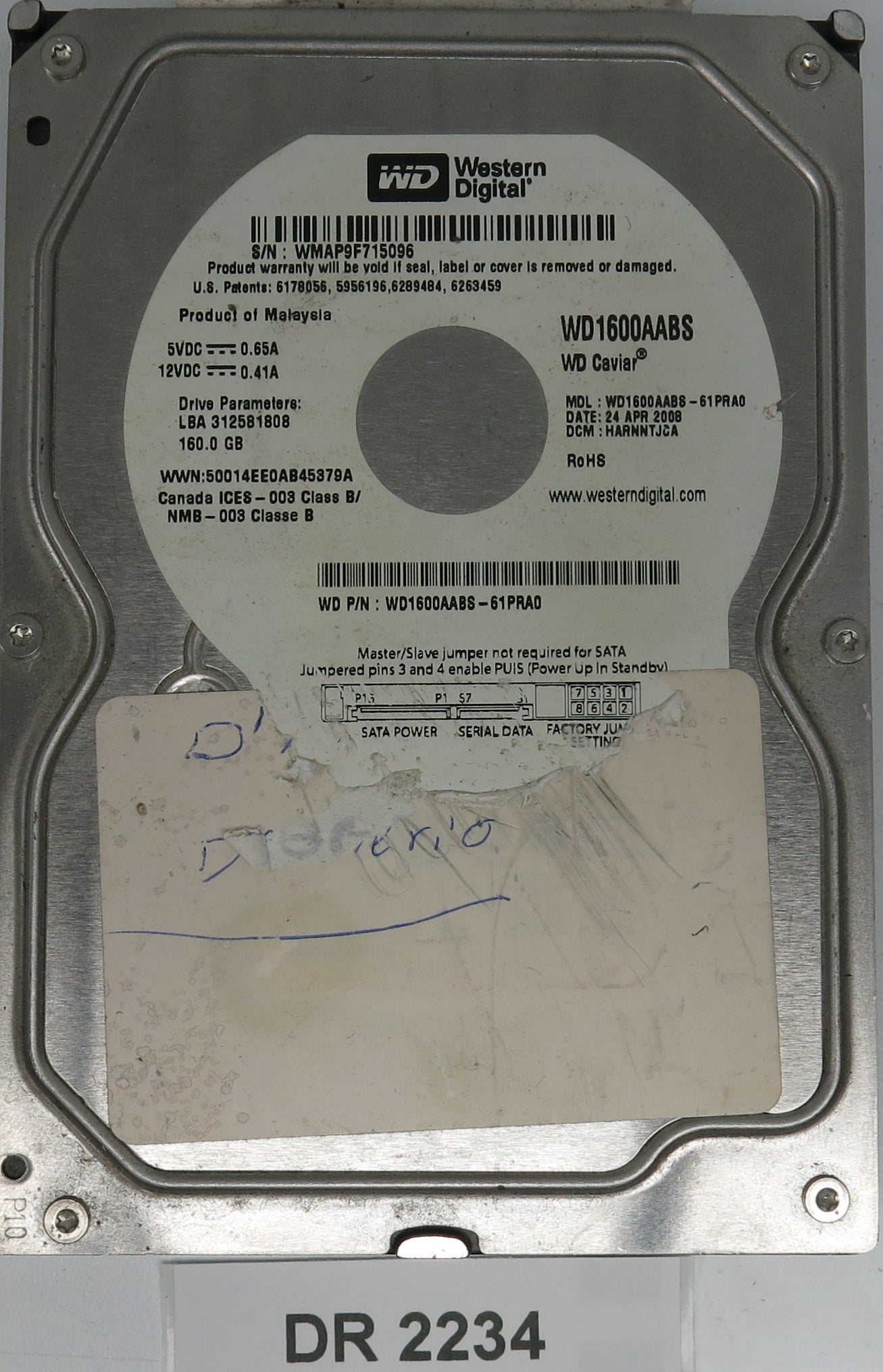 WD1600AABS-61ORA0, DCM HARNNTJCA, 160GB 3.5, PCB 2060-701444-004 REV A