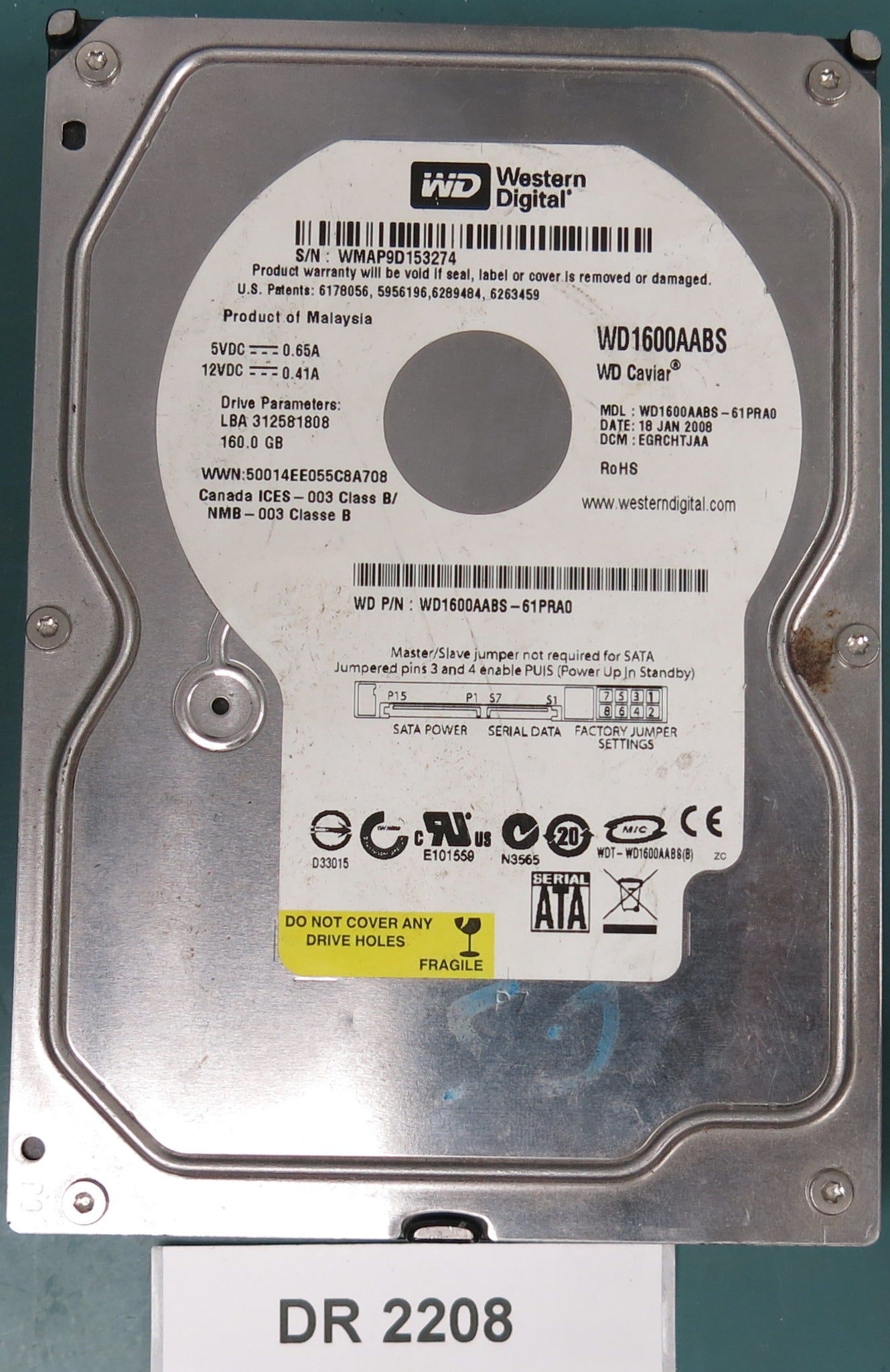 WD1600AABS-61PRA0 DCM EGRCHTJAA 160GB 3.5 PCB 2060-701444-004 REV A
